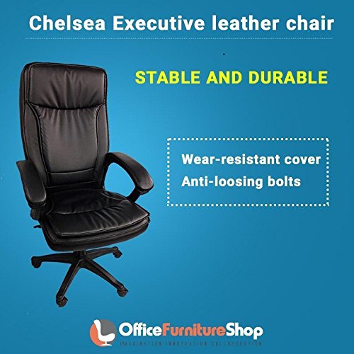 Adjustable Height Chelsea Executive Office Chair with Black Fiber Base, Tilt Lock / Tension, Highly Resilient Foam Padded Armrests, Black Fiber Base, Comfortable Swivel for Computer Desk - BLACK COLOR