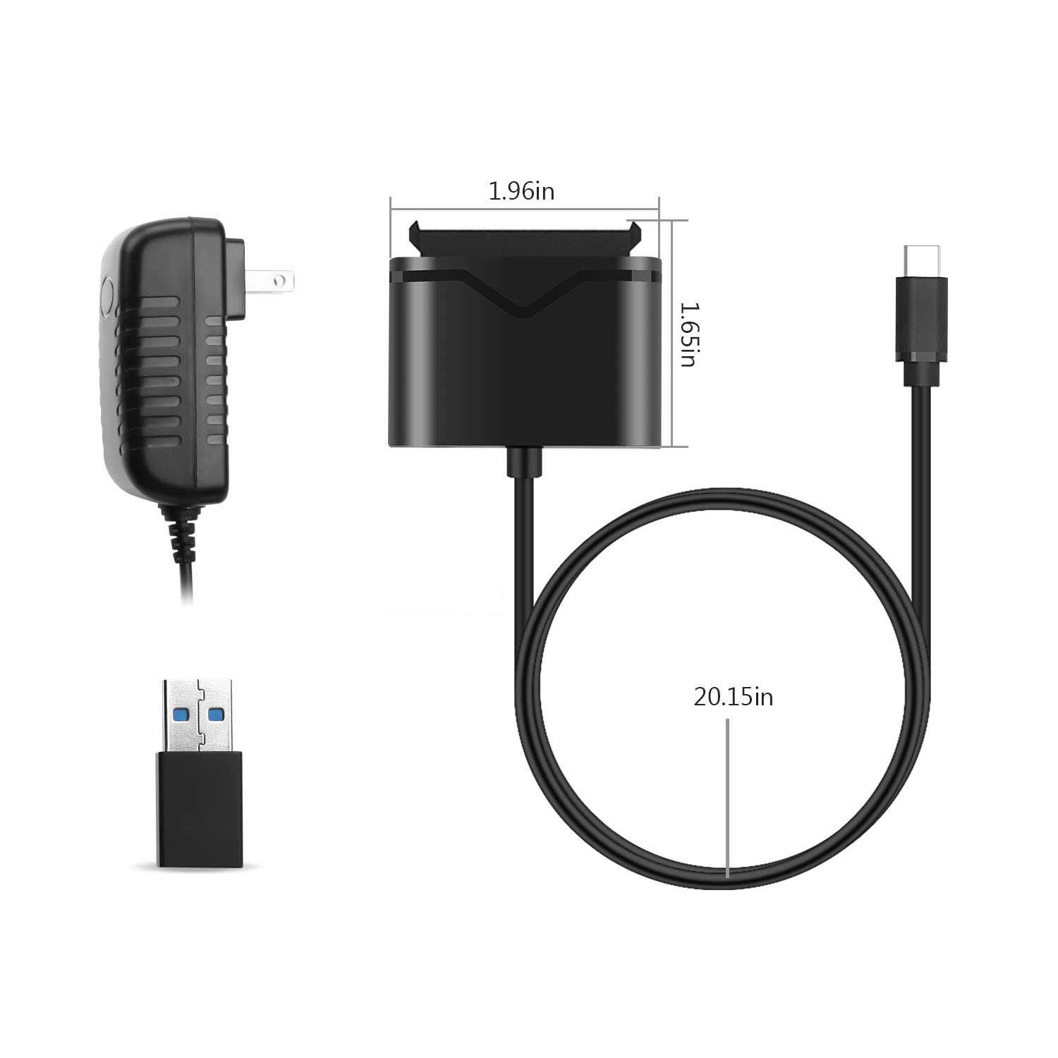 Jansicotek Type-C/USB 3.0 to SATA Converter Adapter for 2.5/3.5 inch Hard Drive Disk SSD HDD, 12V/2A Power Adapter and USB 3.0 Adapter included (FXHU.00111FX01002)