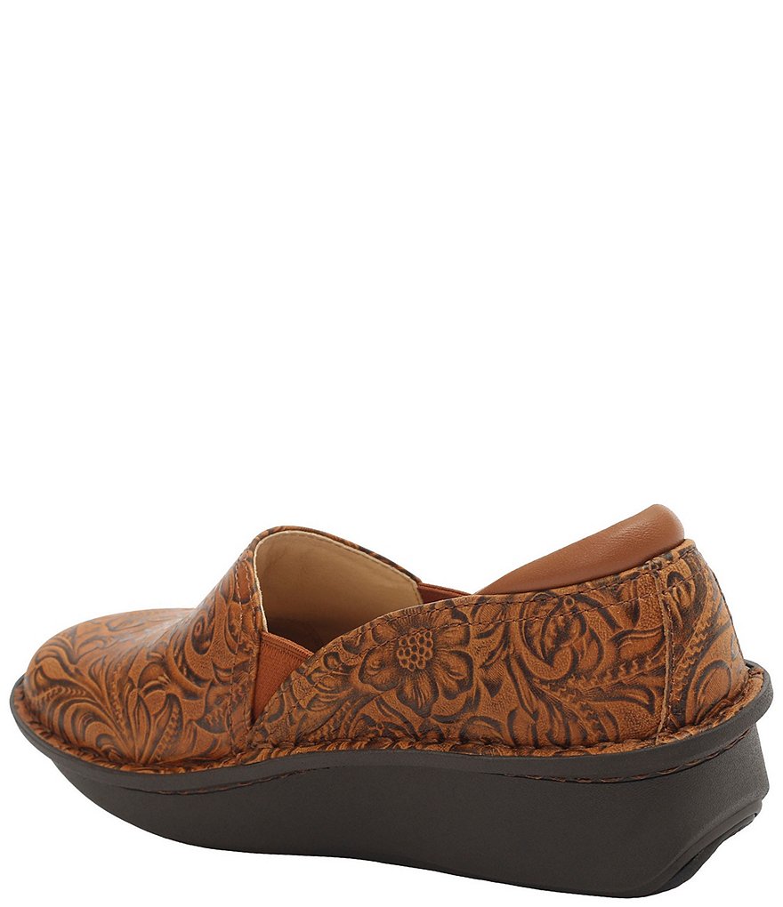 Alegria Debra Embossible Tawny Print Leather Clogs