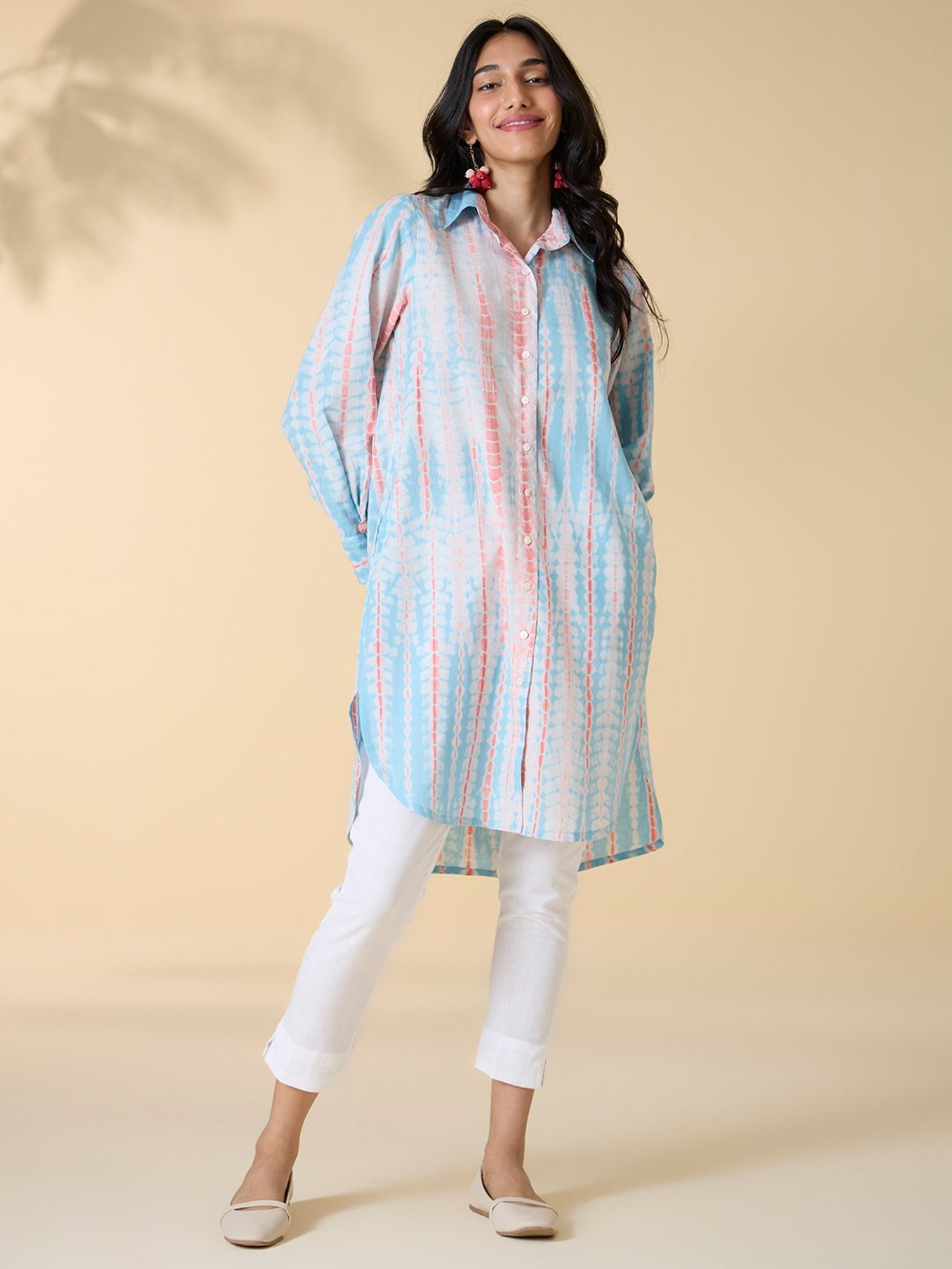 Okhai Blue Cotton Tie-Dye A Line Kurta