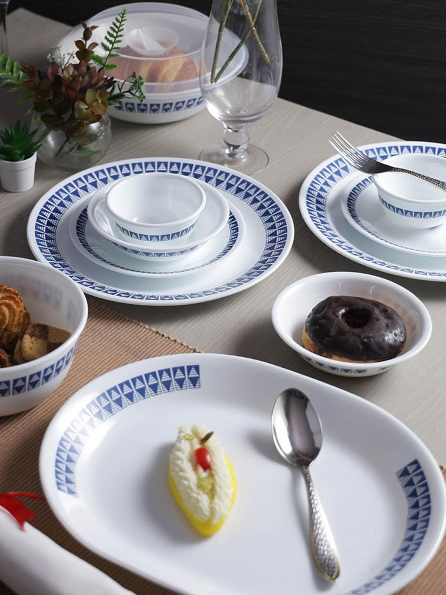 Cello White Opalware 35-Piece Dinner Set