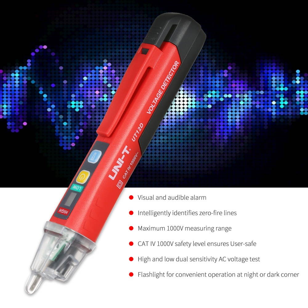 UNI-T Portable Non-contact AC Voltage Tester Pen Shaped V~Alert Detector with Sound and Light Alarm and LED Flashlight