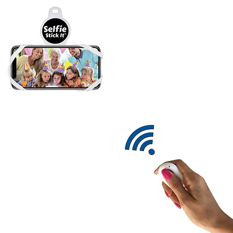 Free Universal Phone Holder That Sticks to Anything, Take The Perfect Selfie, Mount on Any Surface and Video Conference, Zoom, Watch Videos or TikTok, Includes Bonus Bluetooth Remote (White)