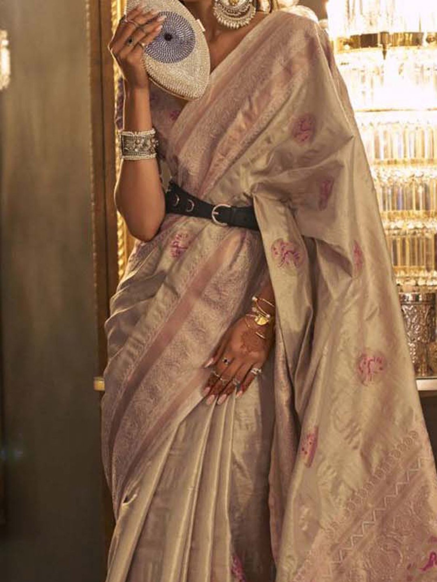 Elora Beige Silk Woven Saree With Unstitched Blouse