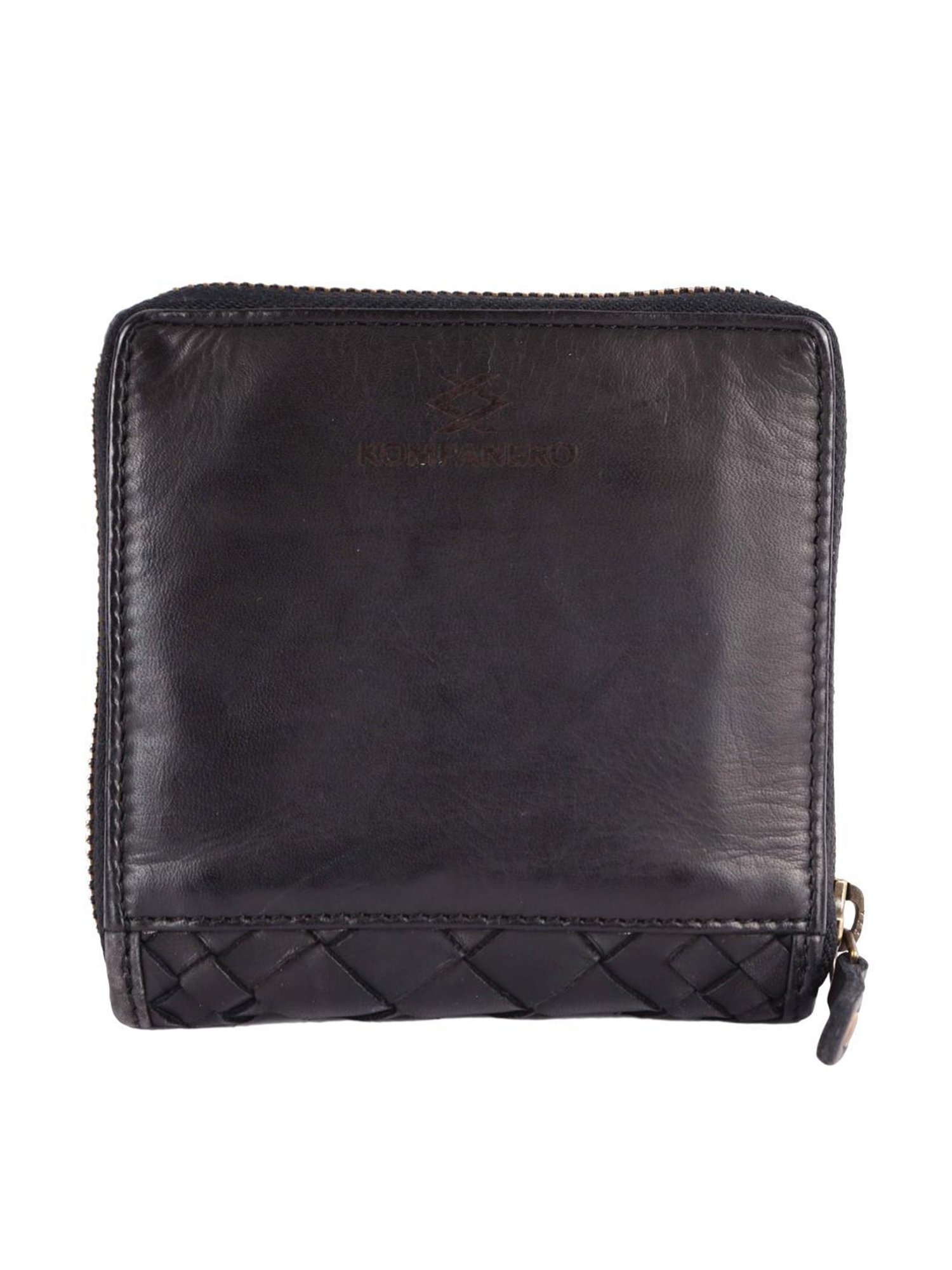 KOMPANERO MARQUIS Black Textured Zip Around Wallet for Women