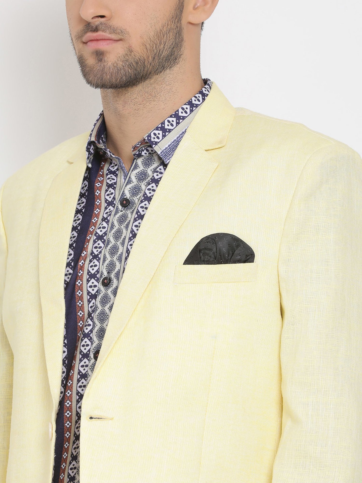 Hangup Plus Lemon & White Regular Fit Notch Lapel Three Piece Suit