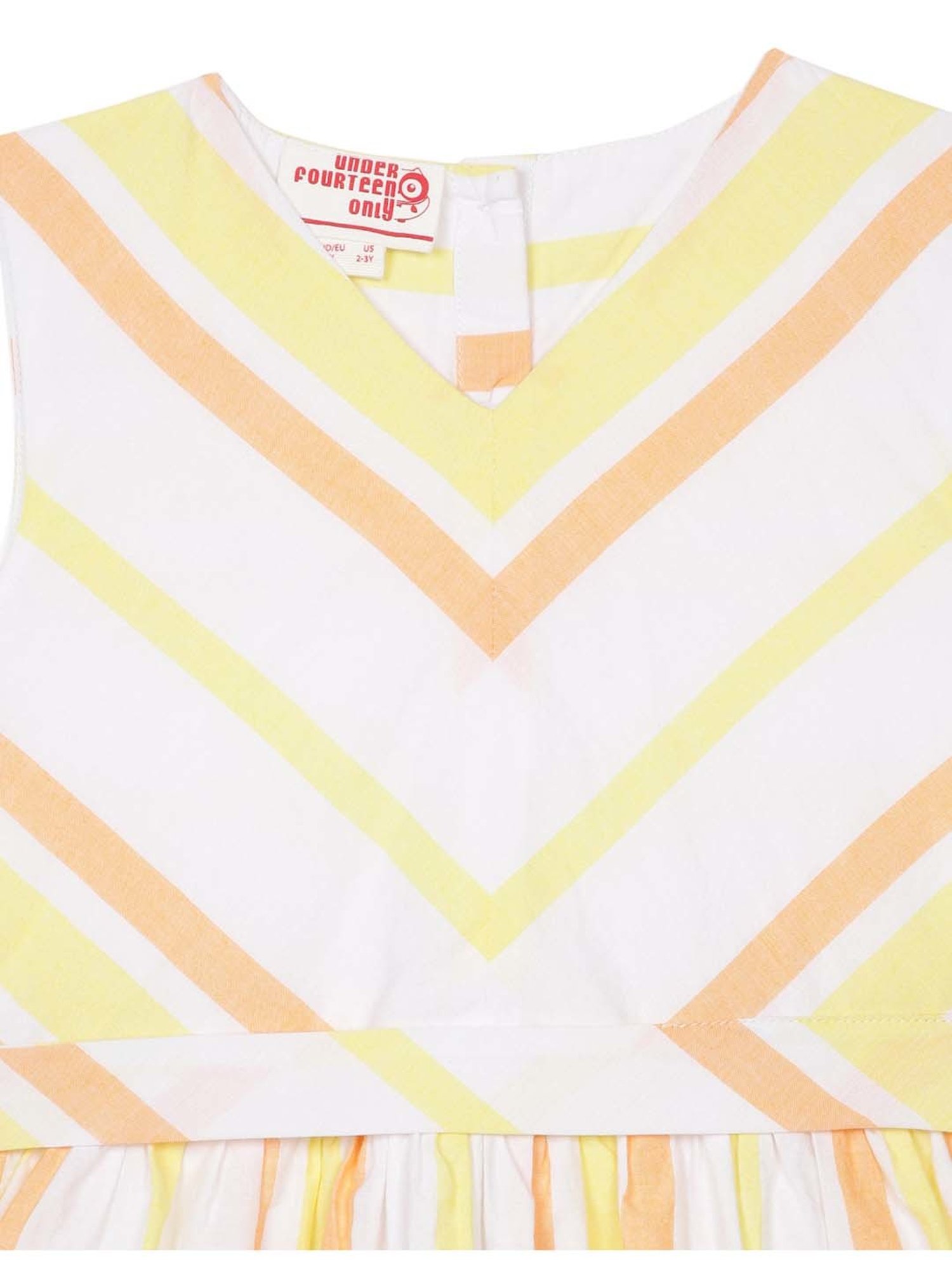 Under Fourteen Only Kids Orange & White Cotton Striped Dress