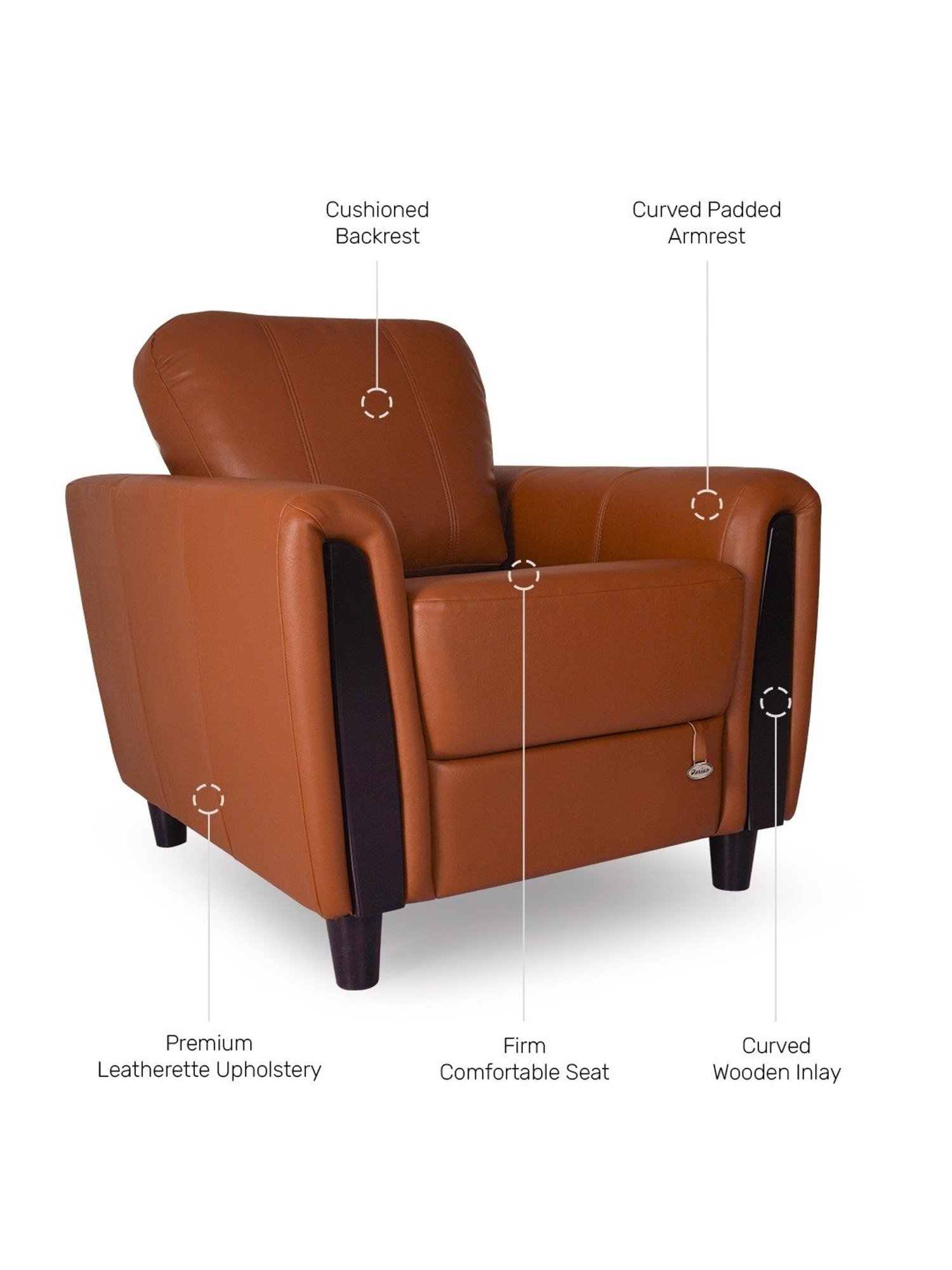 Durian Nadia Modern Cinnamon Brown Premium Leatherette 1 Seater Sofa