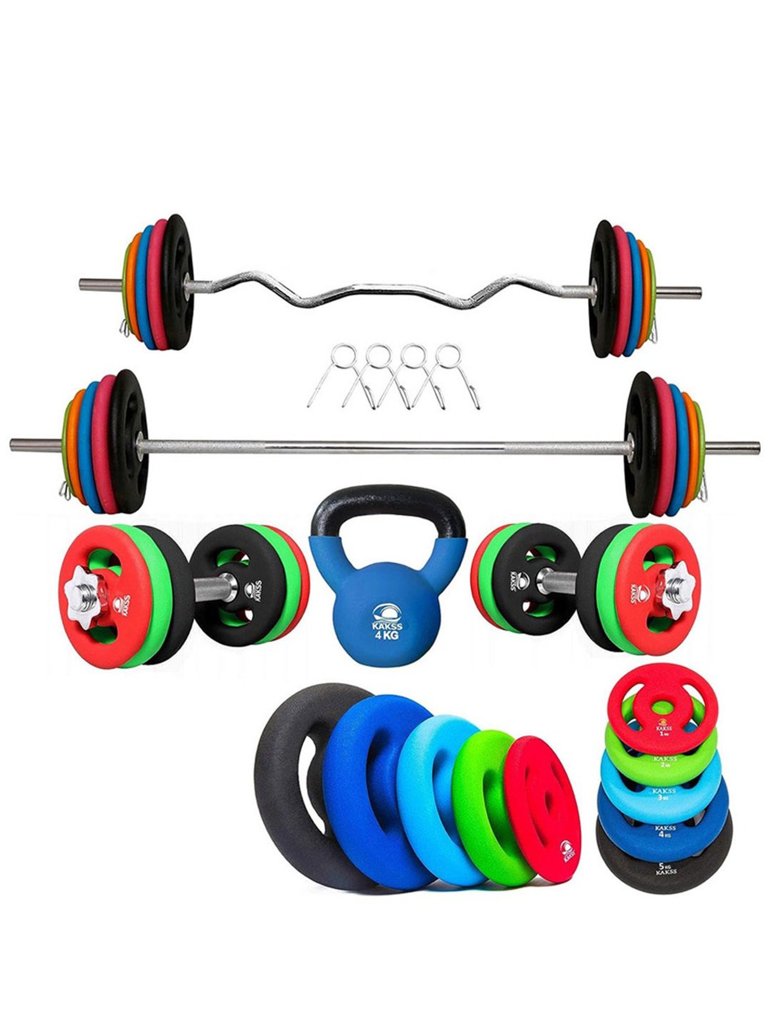 Kakss Best Home Gym Training with Exclusive Neoprene Coated Weight Plates (Multicolor) Size - 30KG