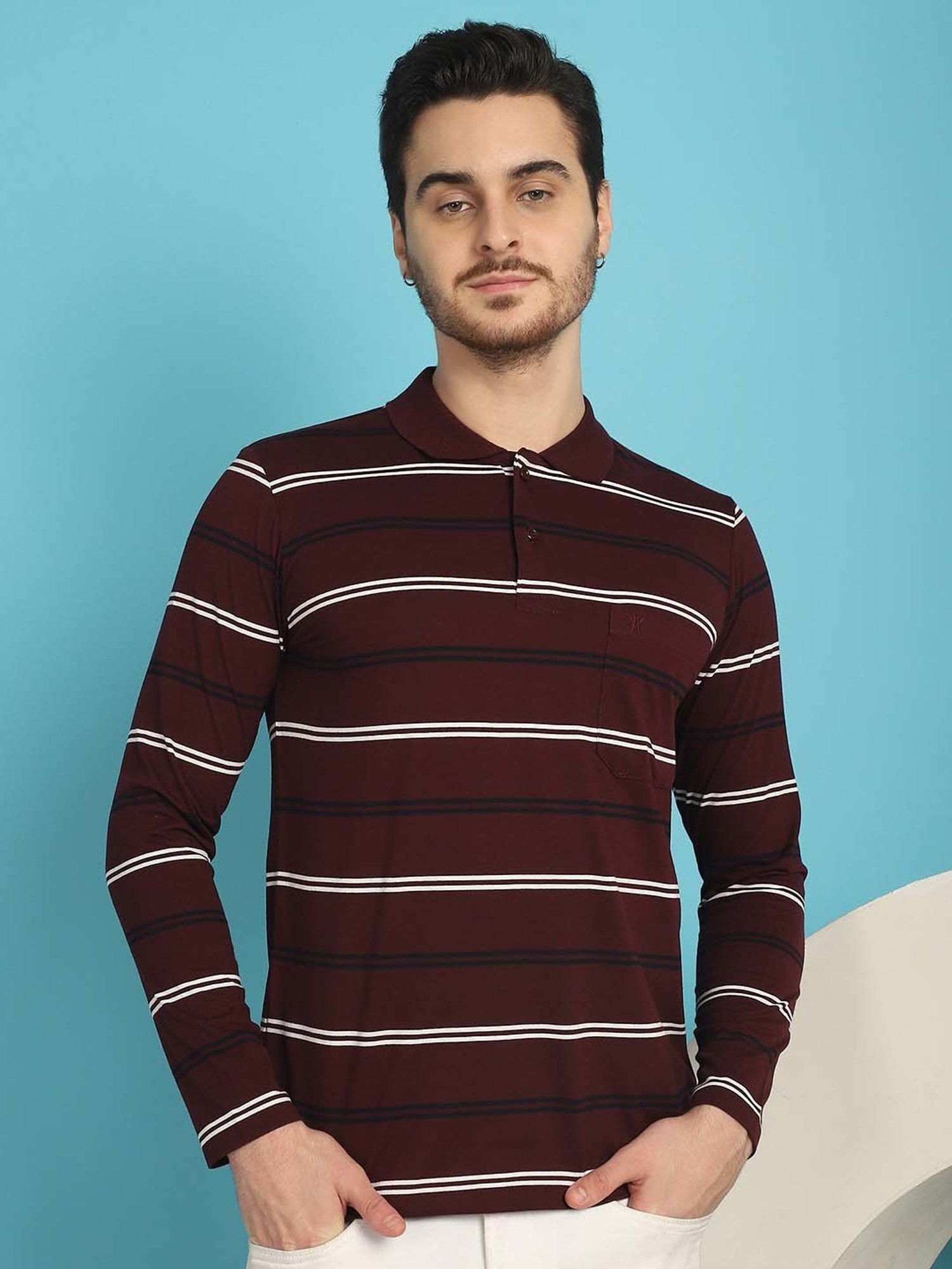 Venitian- Forbidden Clothing Wine Regular Fit Striped Polo T-Shirt