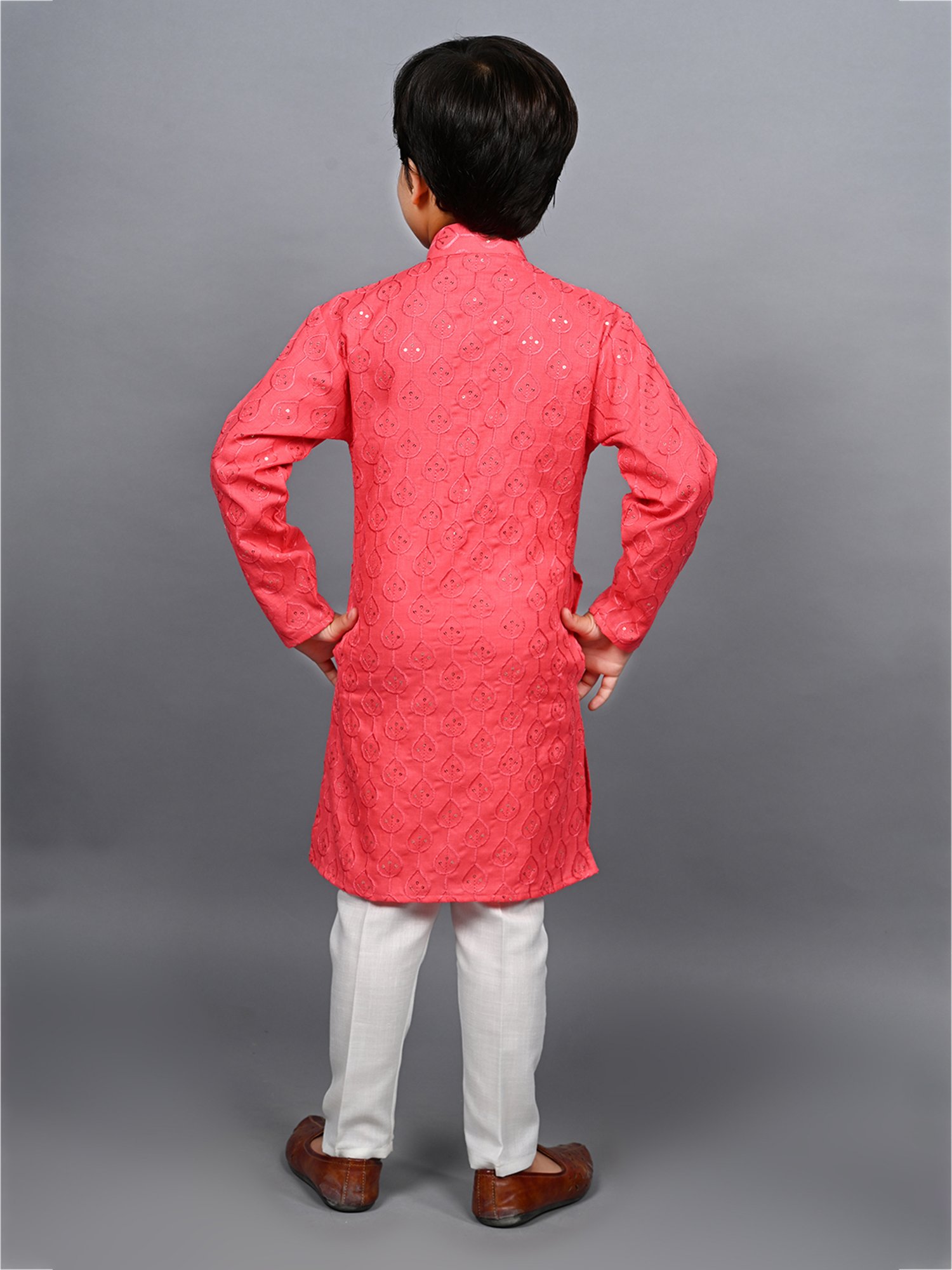 Ahhaaaa Kids Pink & White Embellished Full Sleeves Kurta With Pyjamas