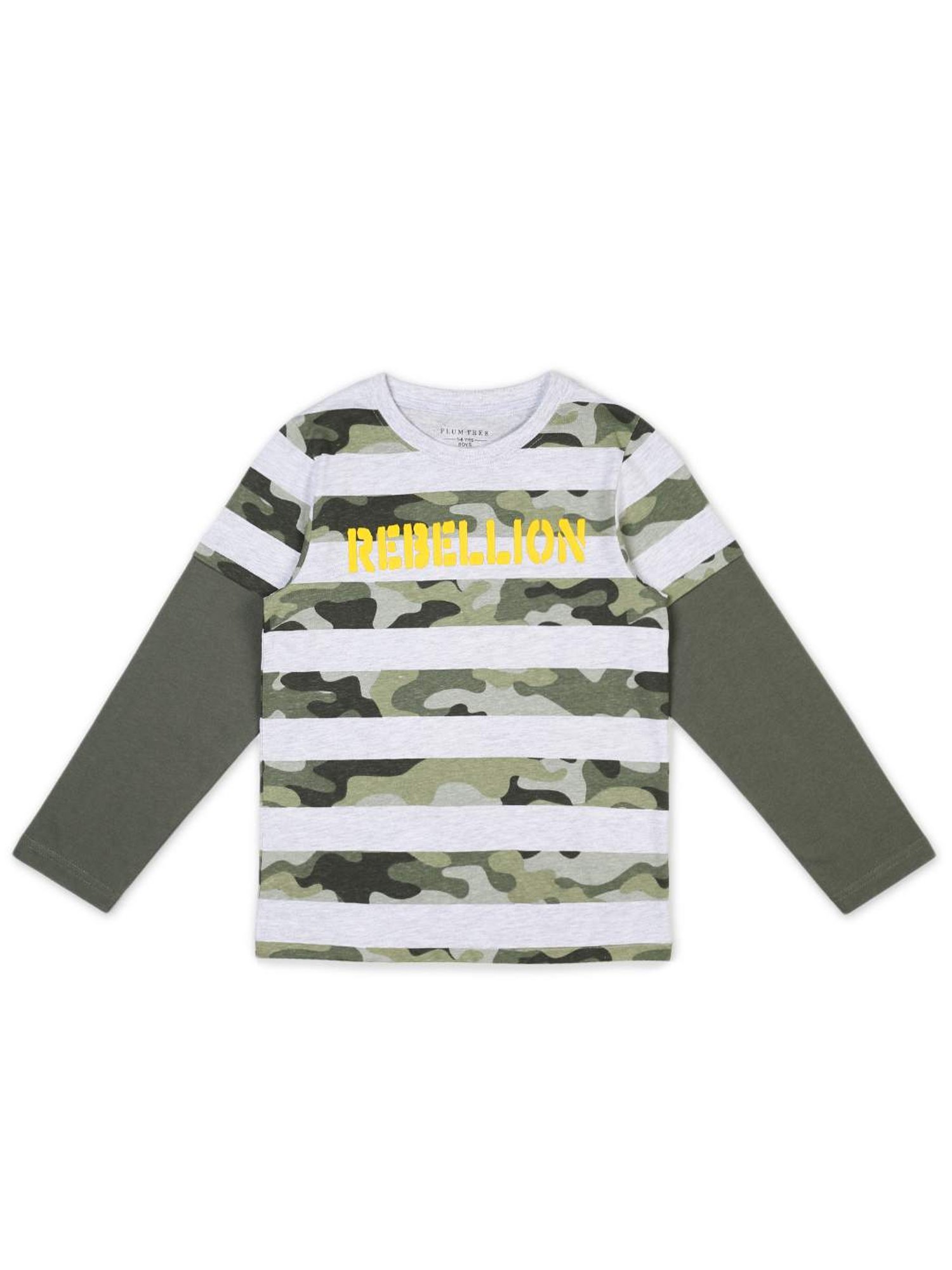 Plum Tree Boys Off White & Green Printed T-Shirts