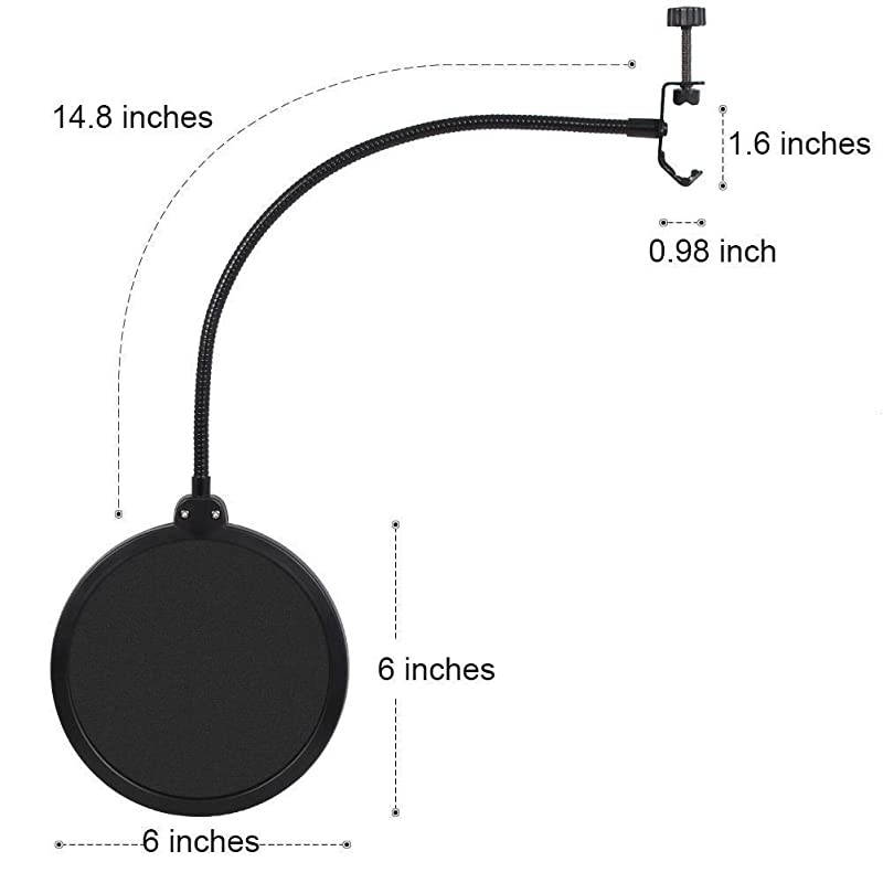 Upgraded Microphone Pop Filter Mask Shield Dual Layered Wind Pop Screen with Flexible 360 Gooseneck Clip Stabilizing Arm for Awesome Premium Recordings Broadcasting Streaming Singing