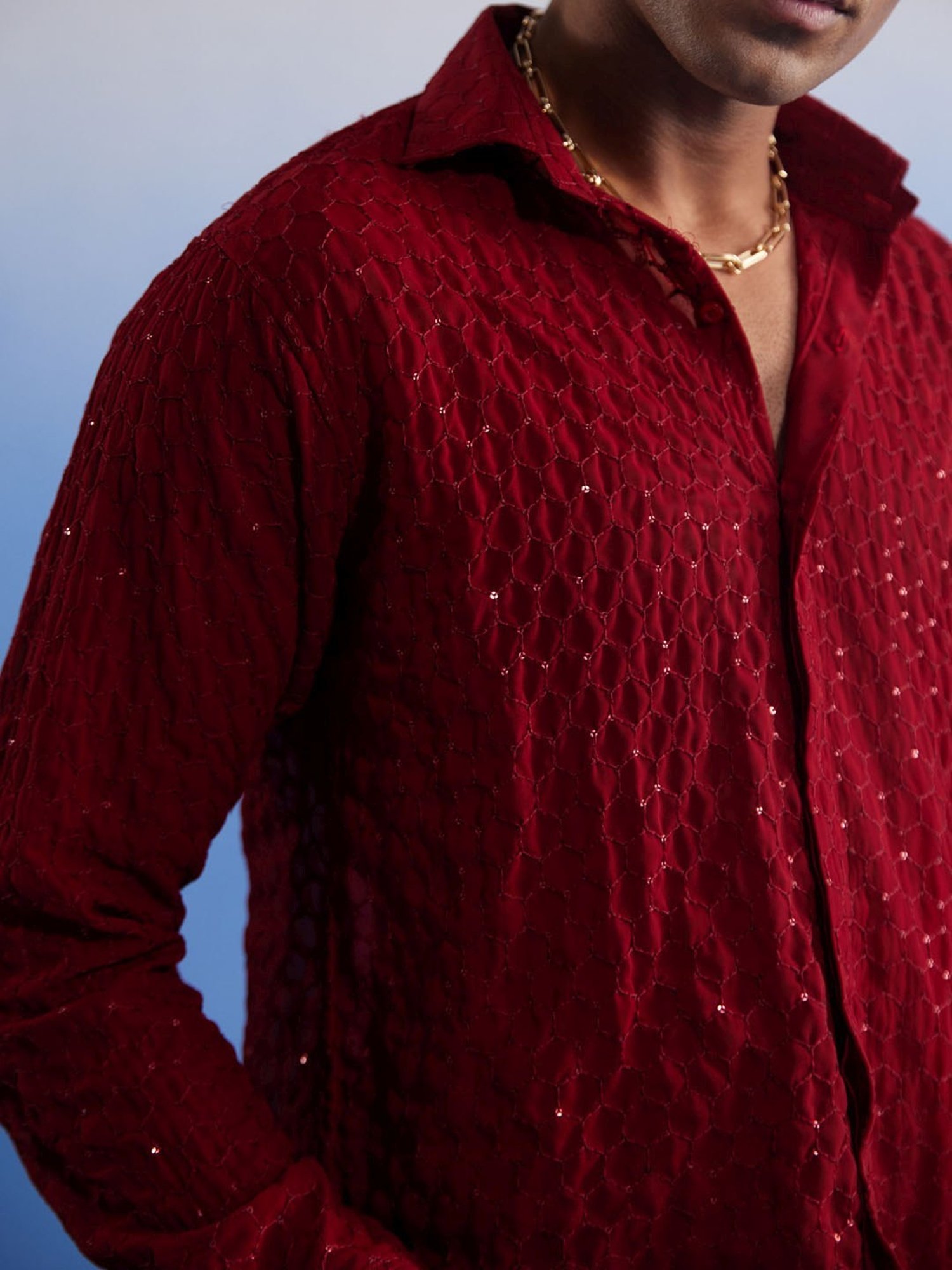 Vastramay Maroon Regular Fit Embroidered Shirt