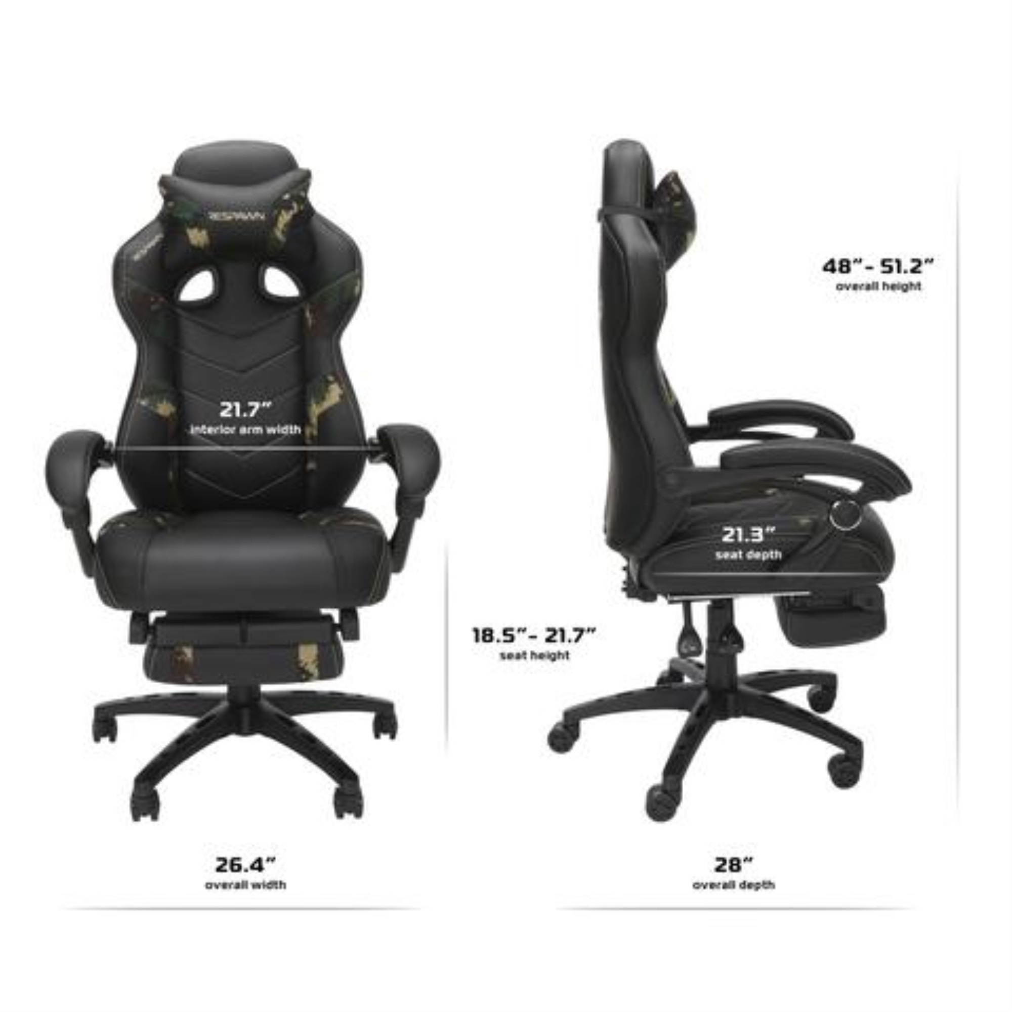 RESPAWN 110 Pro Racing Style Gaming Chair, Reclining Ergonomic Chair with Built-in Footrest, in Forest Camo (RSP-110V2-FST)