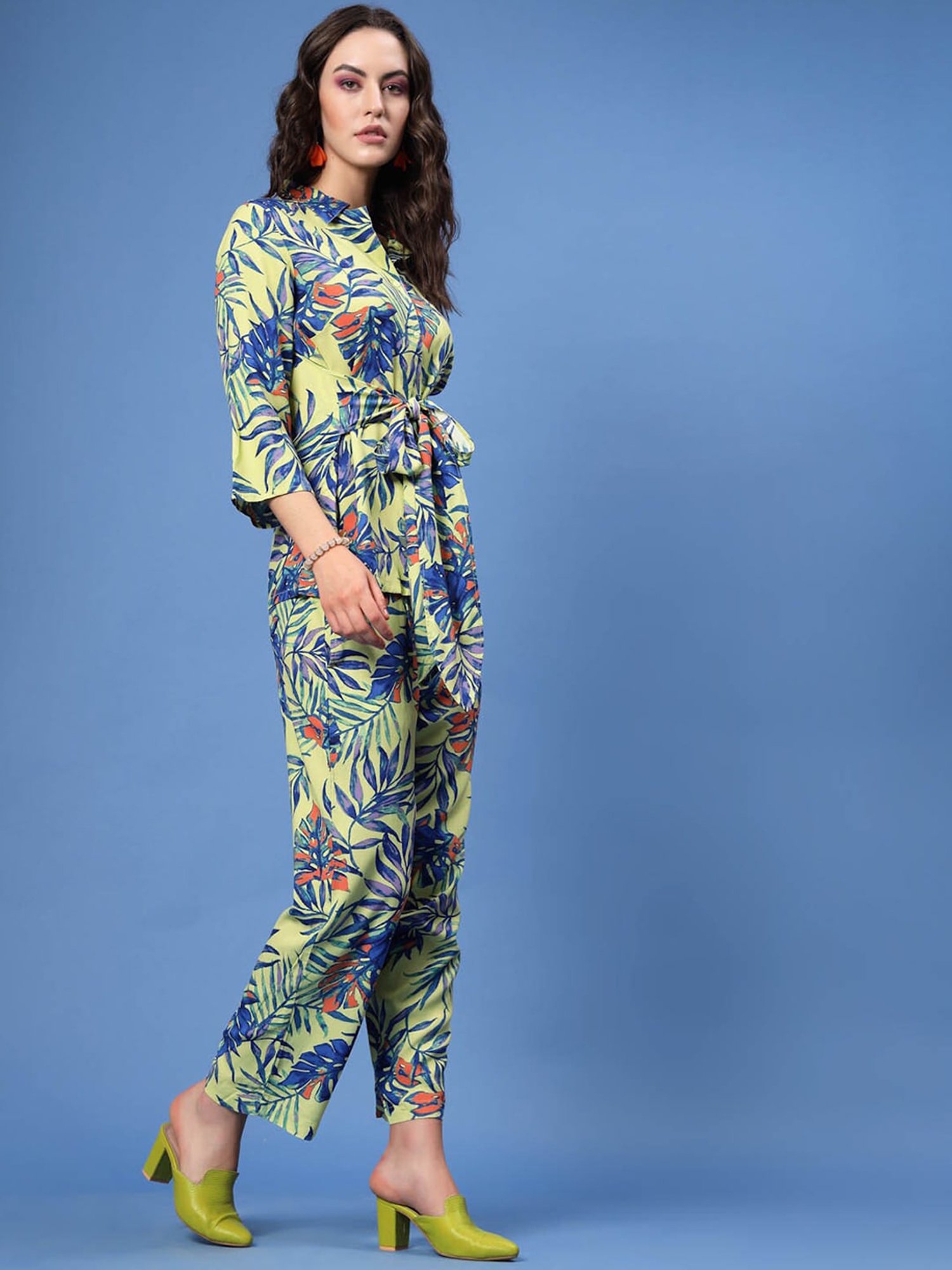 Melon by PlusS Yellow & Blue Printed Top With Trousers