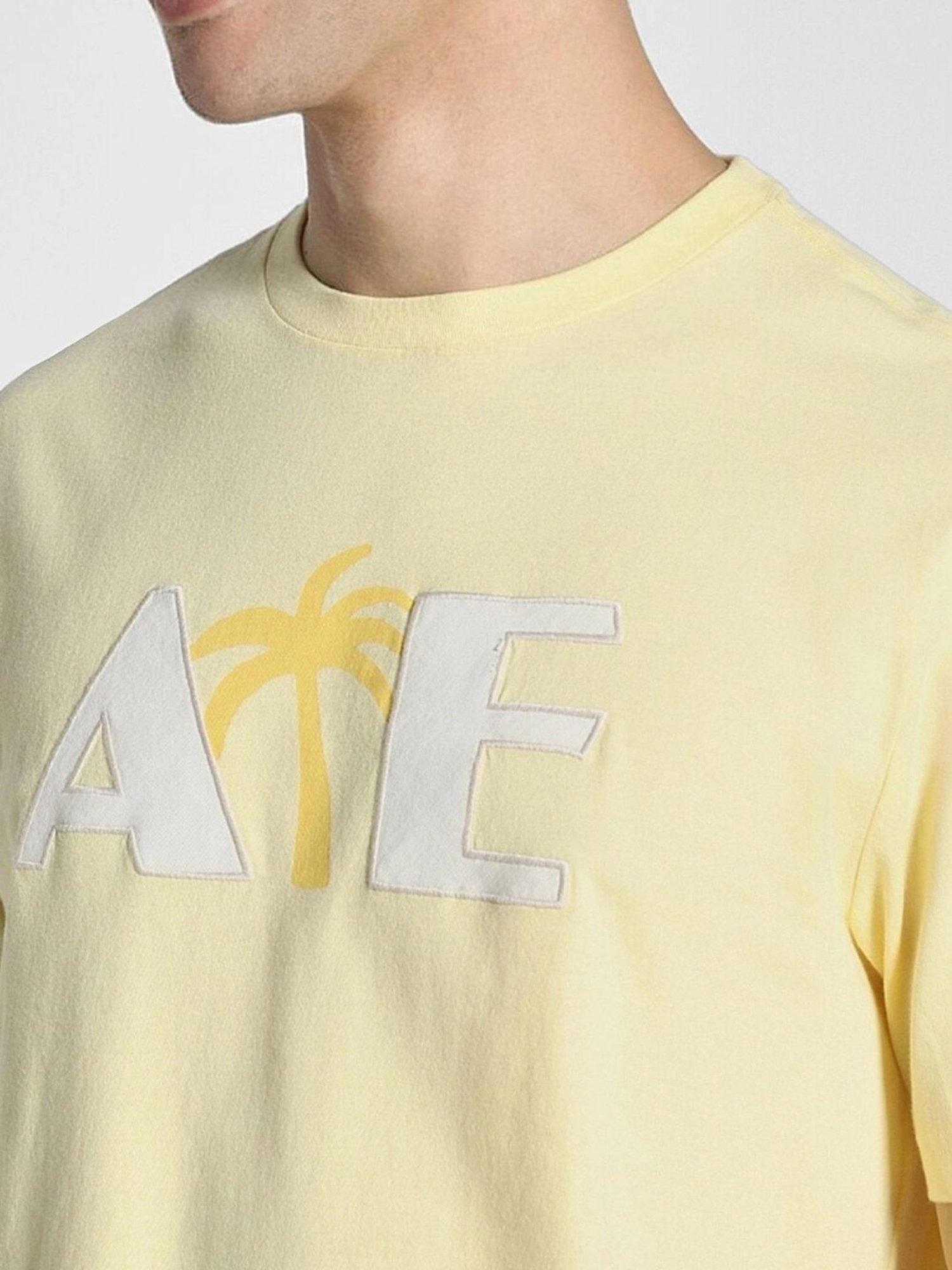 American Eagle Yellow Cotton Regular Fit Printed T-Shirt