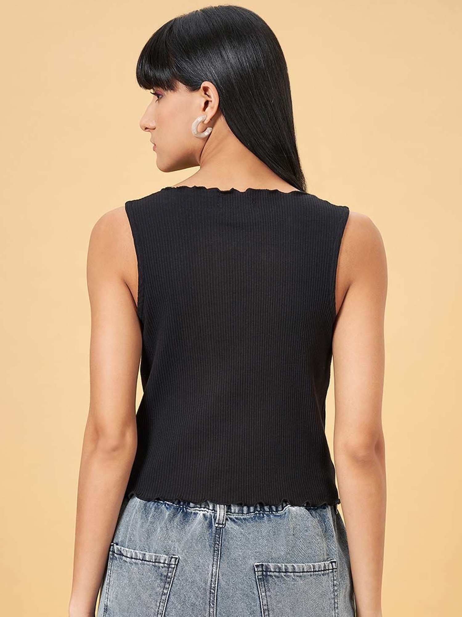 People by Pantaloons Jet Black Striped Top