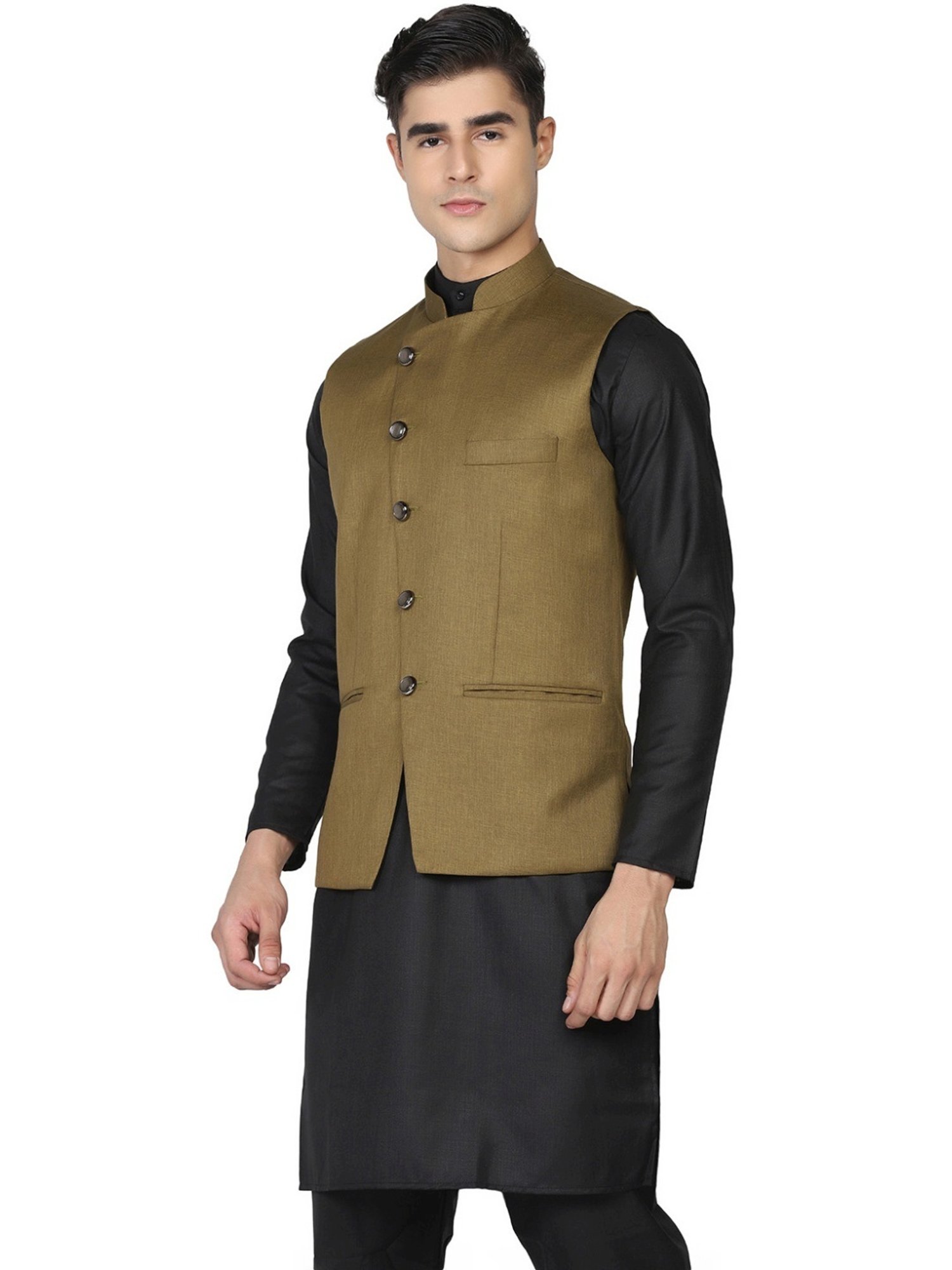 Tahvo Green Satin Slim Fit Nehru Jacket