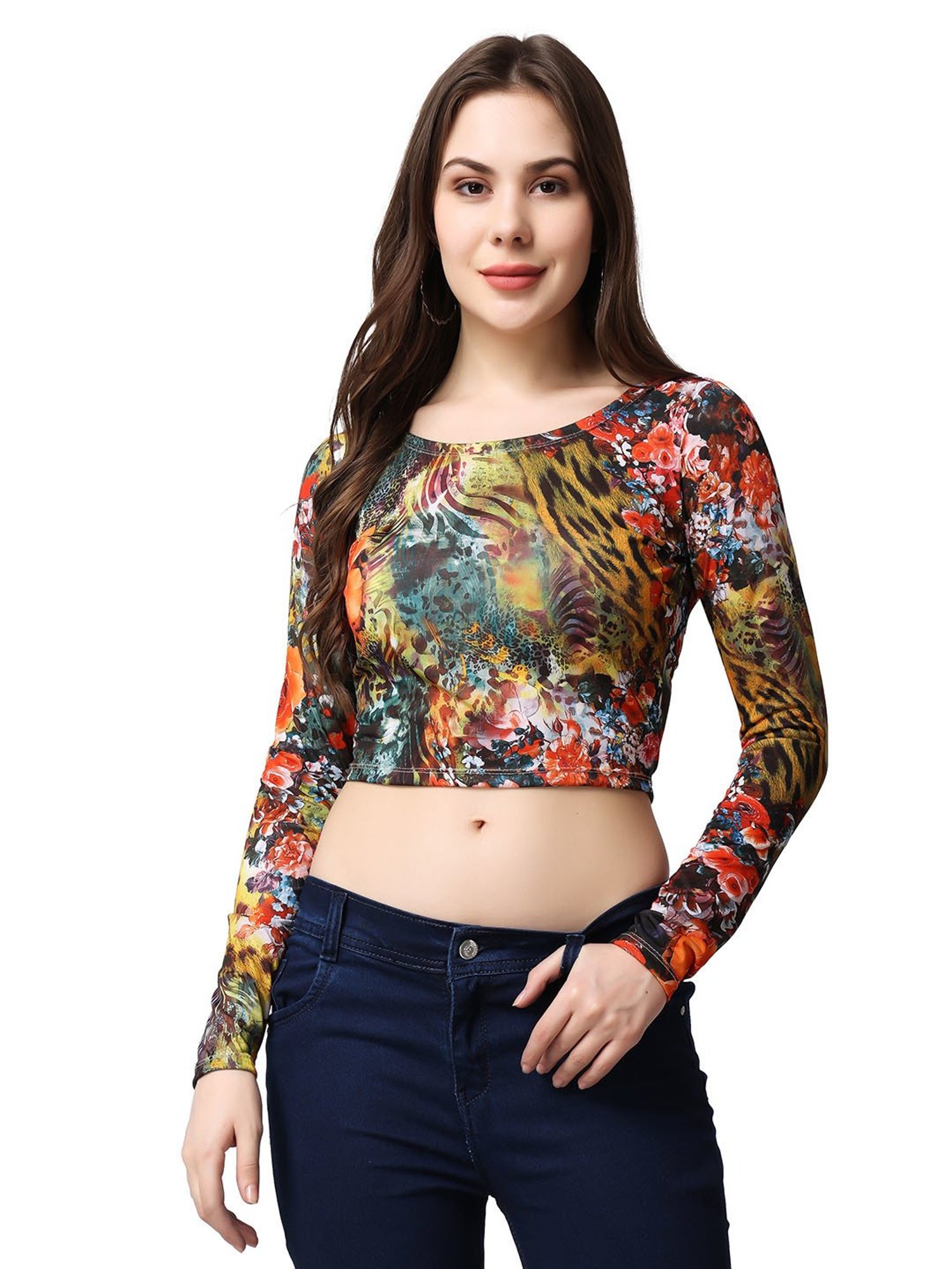 Cation Multicolor Printed Crop Top