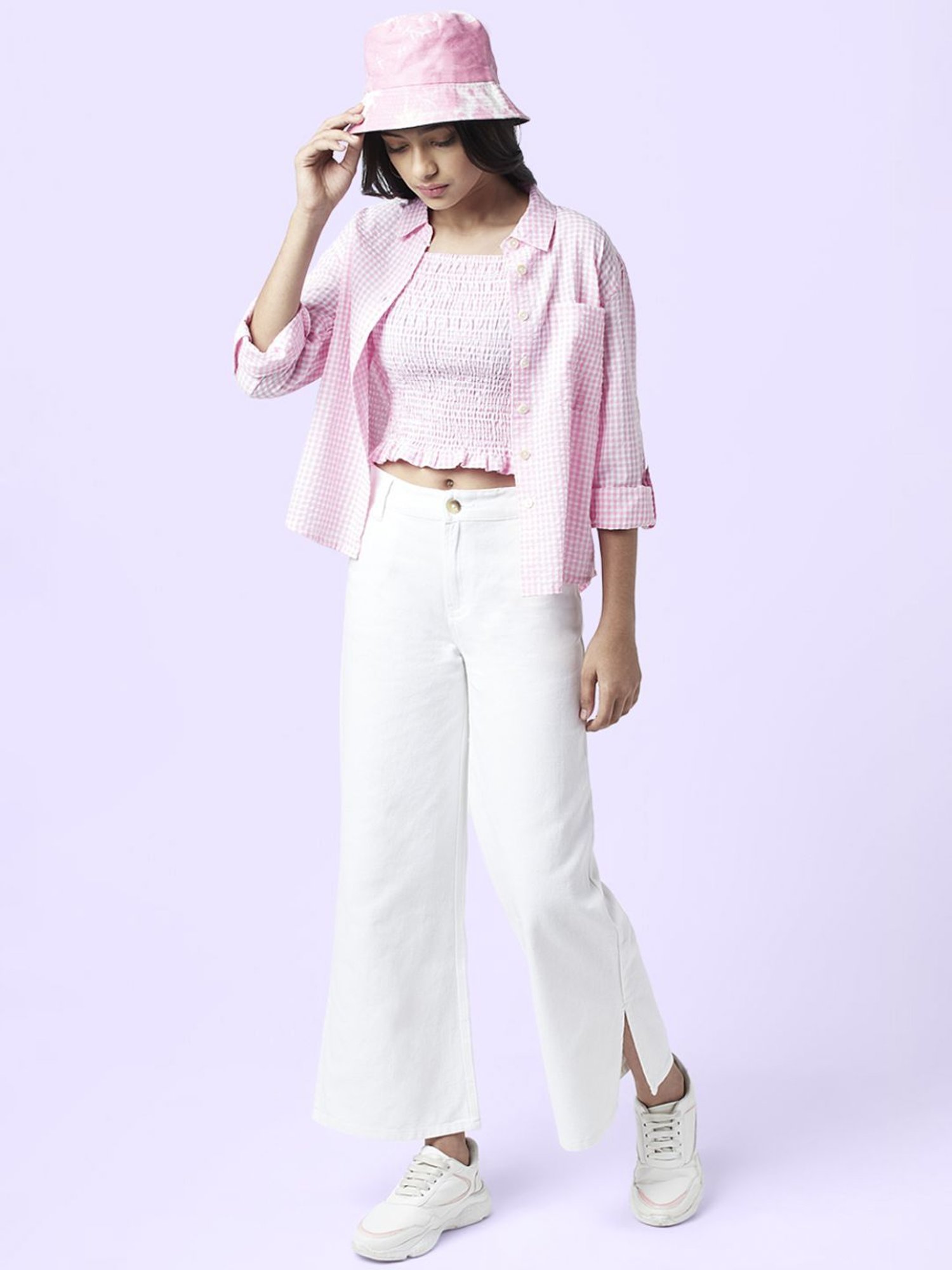 Coolsters by Pantaloons Kids Pink & White Cotton Regular Fit Full Sleeves Shirt Set