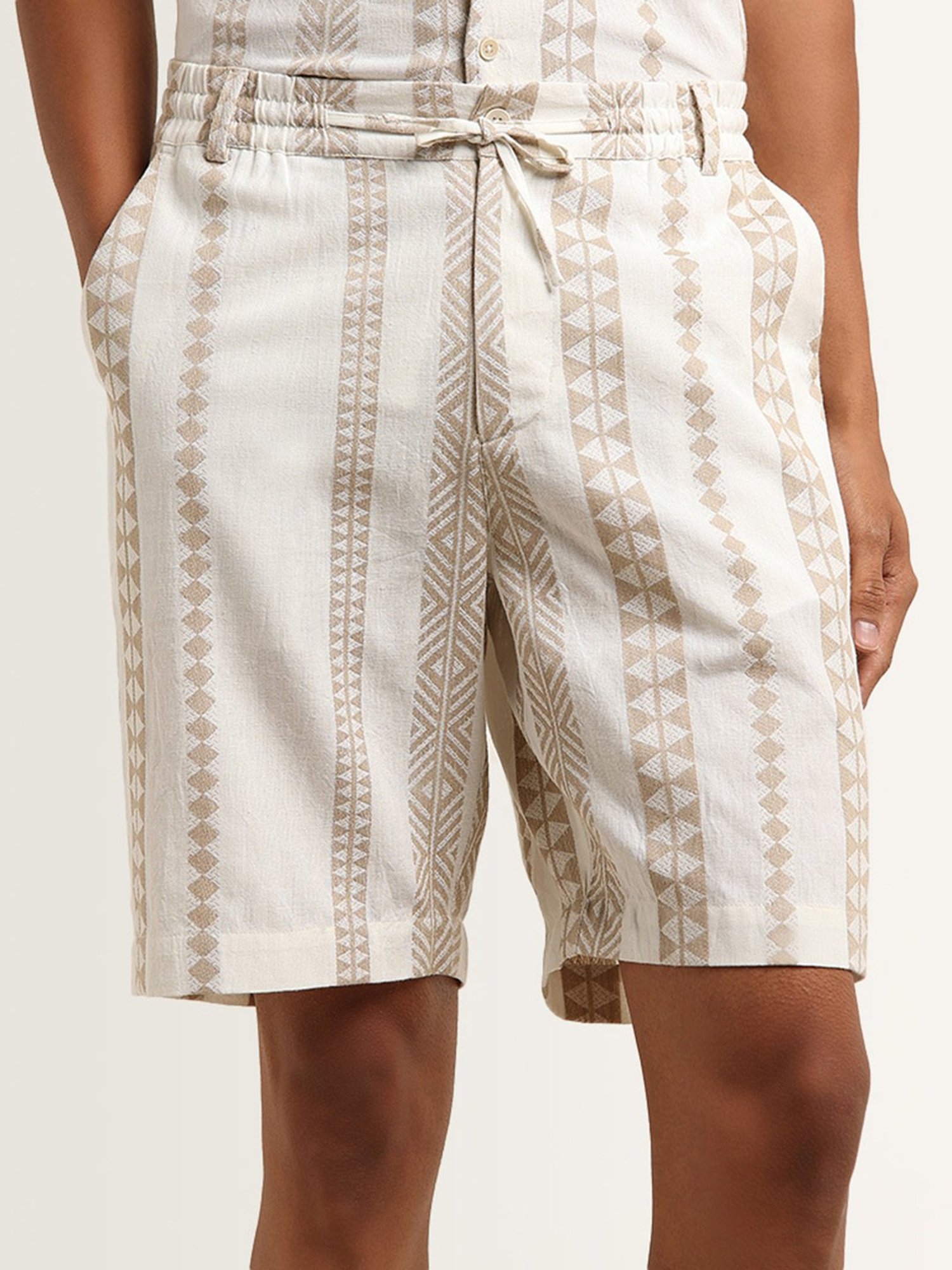 ETA by Westside Beige Geometric Printed Relaxed Fit Mid Rise Shorts