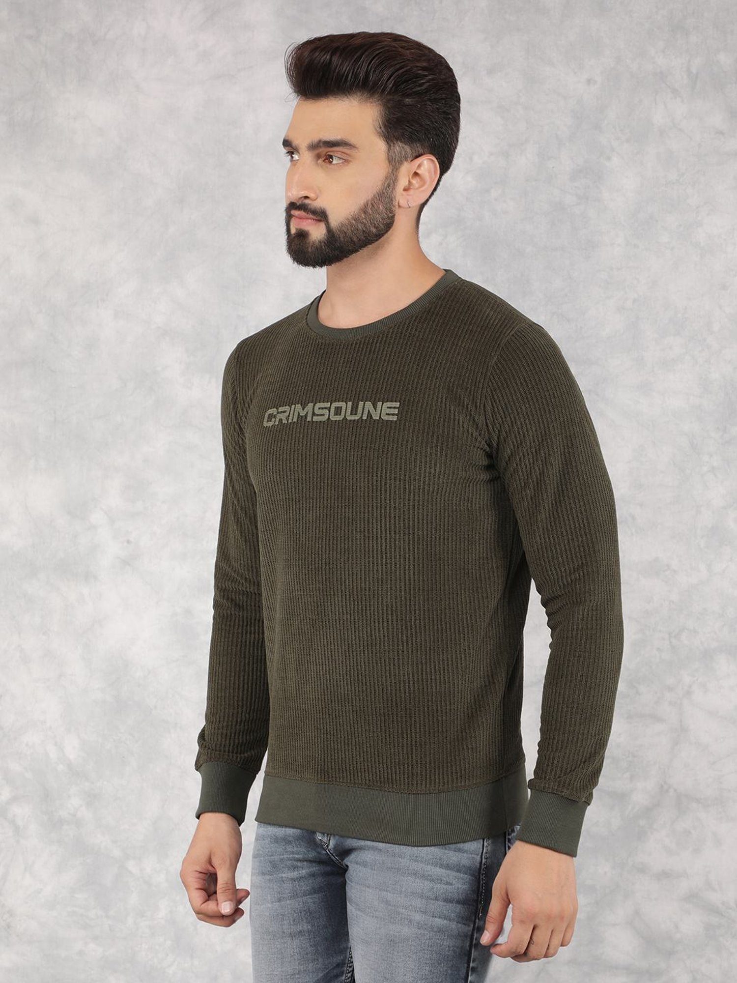 Crimsoune Club Olive Regular Fit Logo Printed Sweatshirt
