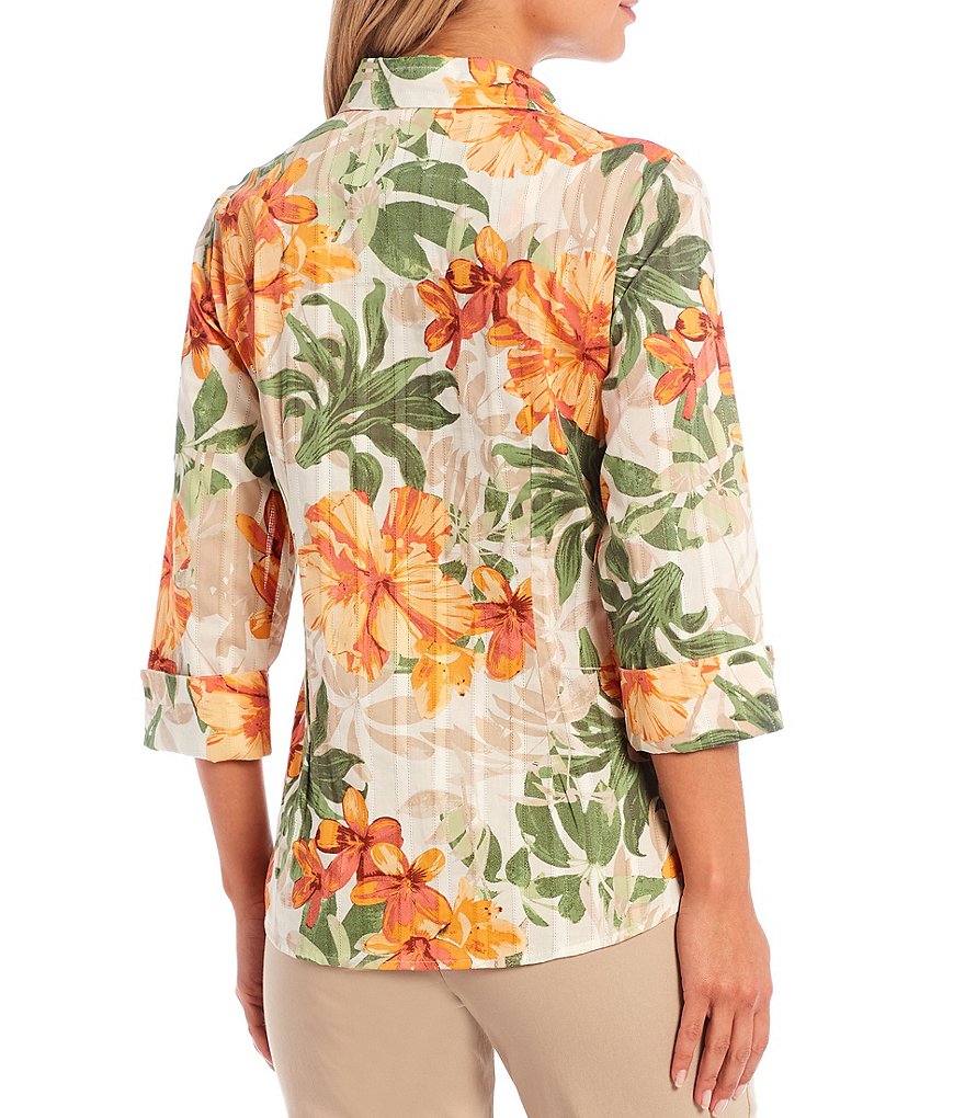 Allison Daley 3/4 Sleeve Flip Cuff Button Front Shirt