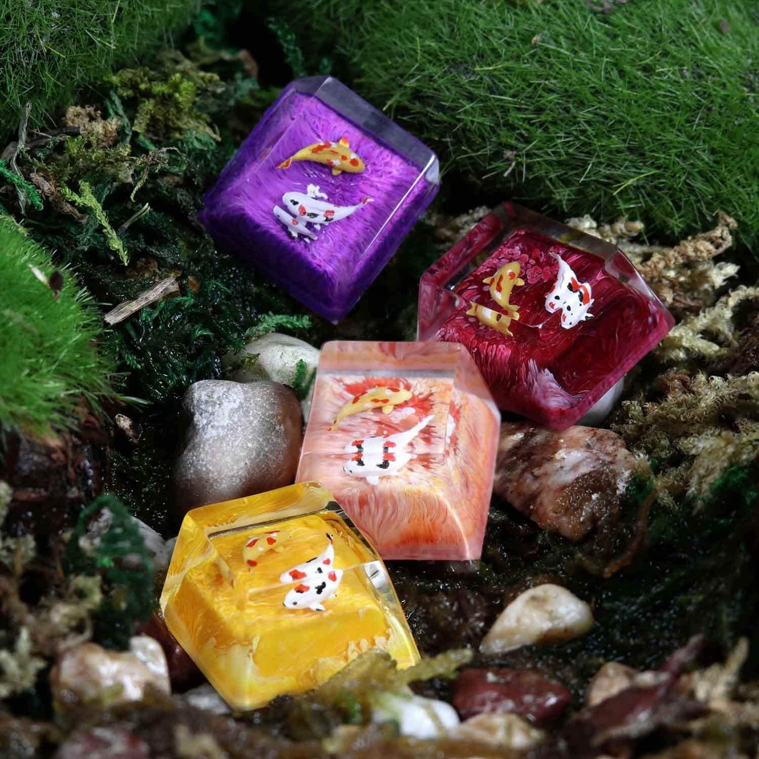 Home-organizer Tech Carps Resin Keycap OEM/R4 Height Suitable for MX Switch, Delicate Hand Engraved Resin Key Caps for Mechanical Keyboards (Dark Blue)