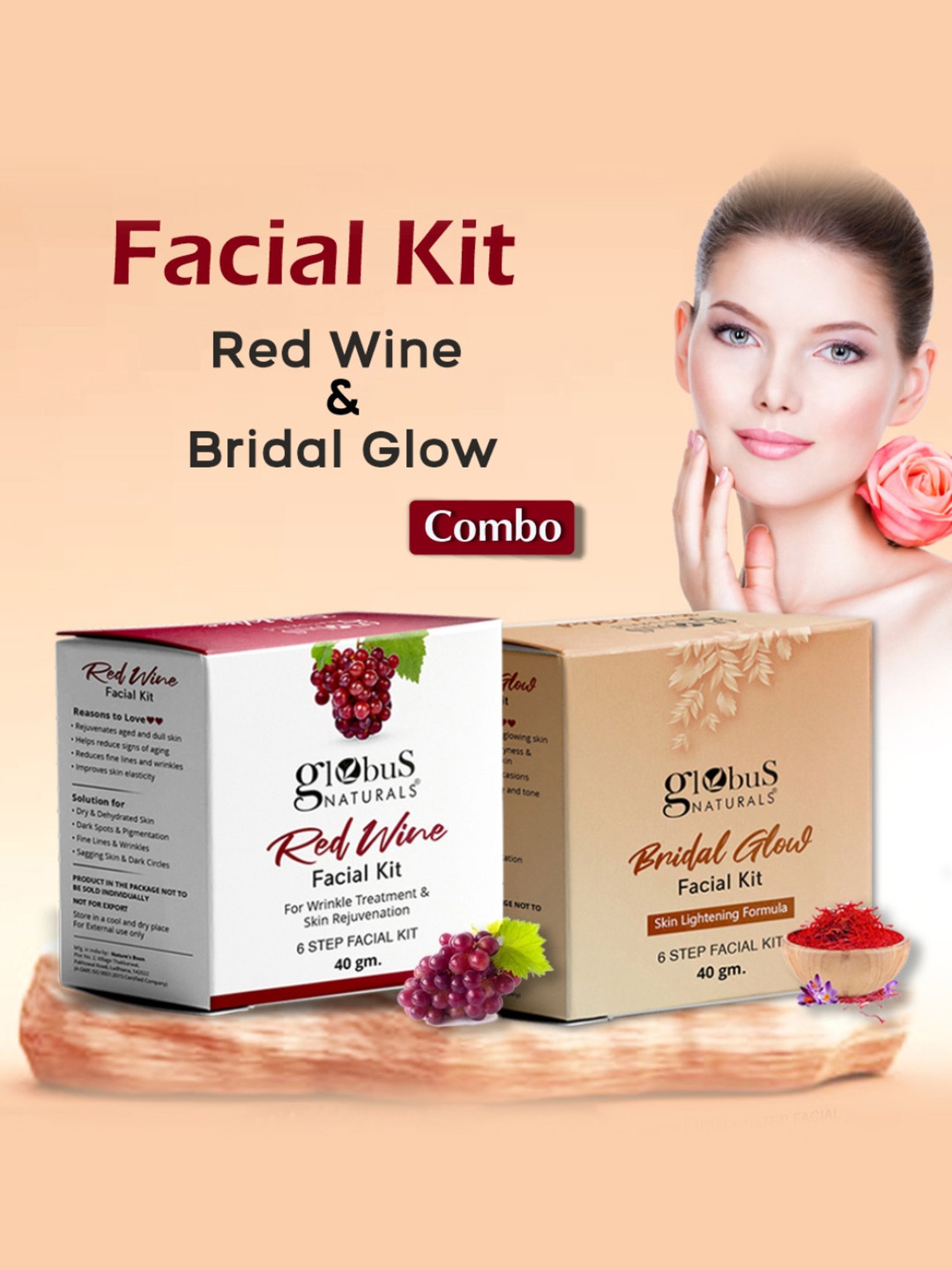 Globus Naturals Red Wine & Bridal Glow Facial Kit Combo