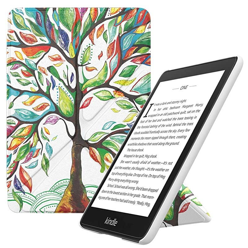 Case Compatible with K i n d l e Paper w h i t e (10th Generation, 2018 Releases), Standing Origami Slim Case Cover with Auto Wake/Sleep Fits K i n d l e Paper w h i t e E-Reader - Lucky Tree