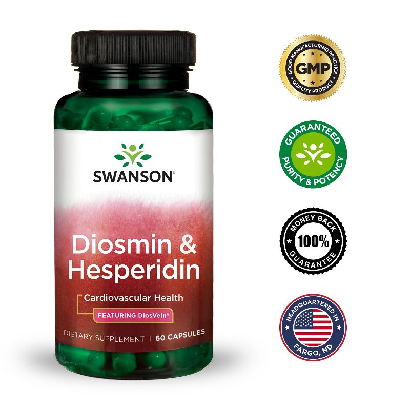 Swanson Diosmin & Hesperidin (Featuring DiosVein) Capsules, 600 mg, 60 Count.