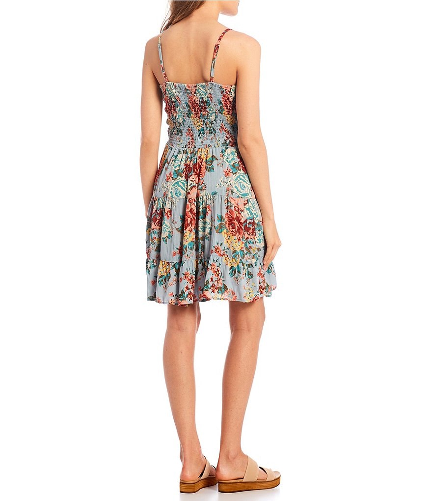 Angie Floral Twist Front Cutout Tiered Dress
