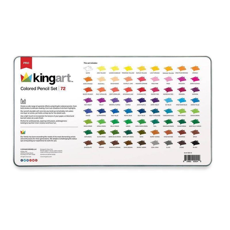 Kingart 72ct Colored Pencil Set In Tin Case - Pro level