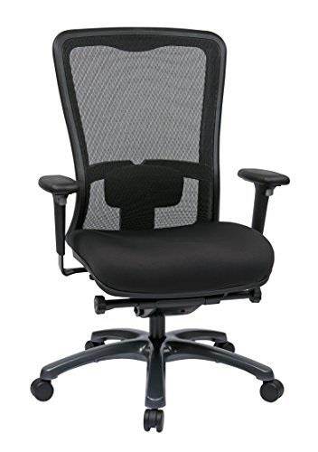 office star progrid mesh back and padded coal freeflex seat, adjustable arms and lumbar, titanium finish base adjustable high back chair, black