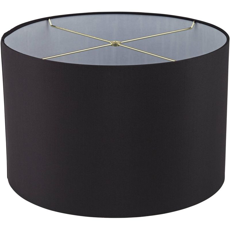 Springcrest Black Faux Silk Large Drum Lamp Shade 17" Top x 17" Bottom x 11" Slant x 11" High (Spider) Replacement with Harp and Finial