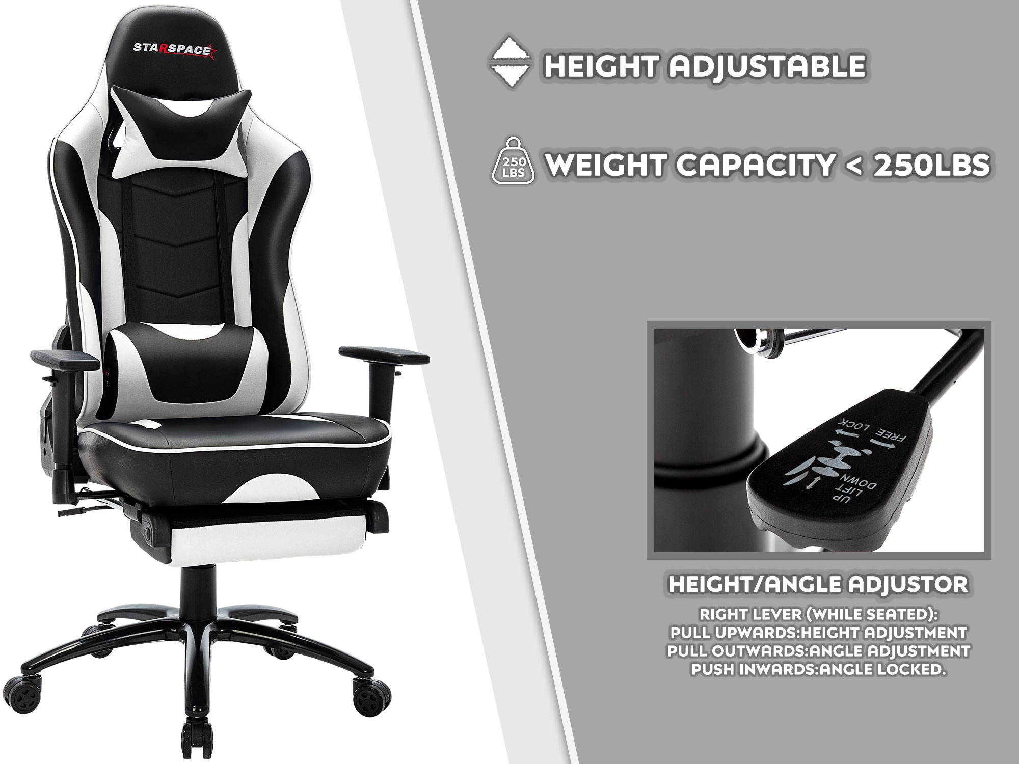 STARSPACE Adjustable Lumbar Support Footrest Gaming Chair with Racing Ergonomic Desk Chair