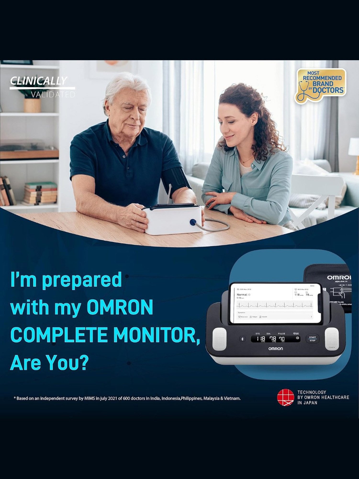 Omron Complete Bluetooth Blood Pressure Monitor & ECG Machine (Black & White)