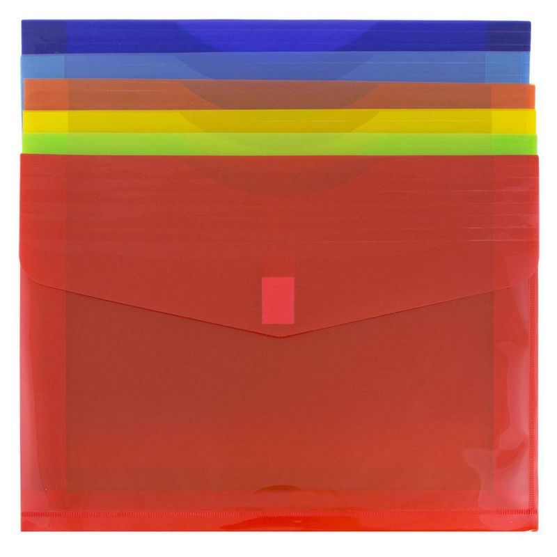 JAM Paper 8 5/8'' x 11 1/2'' 6pk Plastic 3 Hole Punch Binder Envelopes, Hook & Loop Closure, 1" Expansion - Multicolor