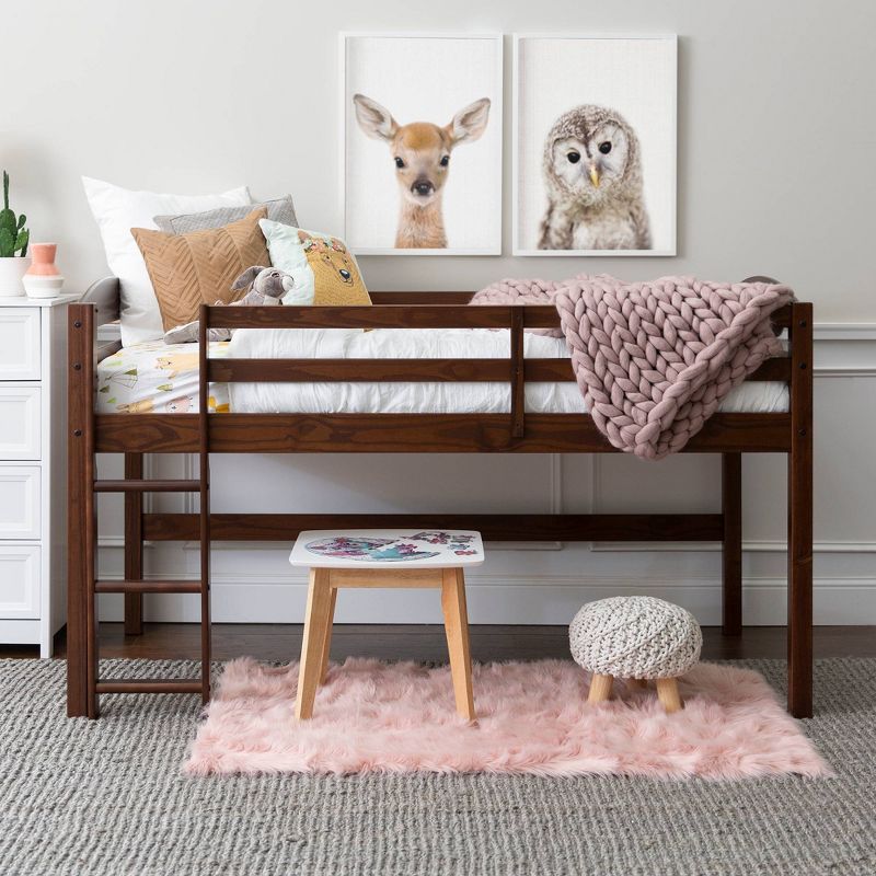 Twin Solid Wood Low Loft Bed Walnut - Saracina Home