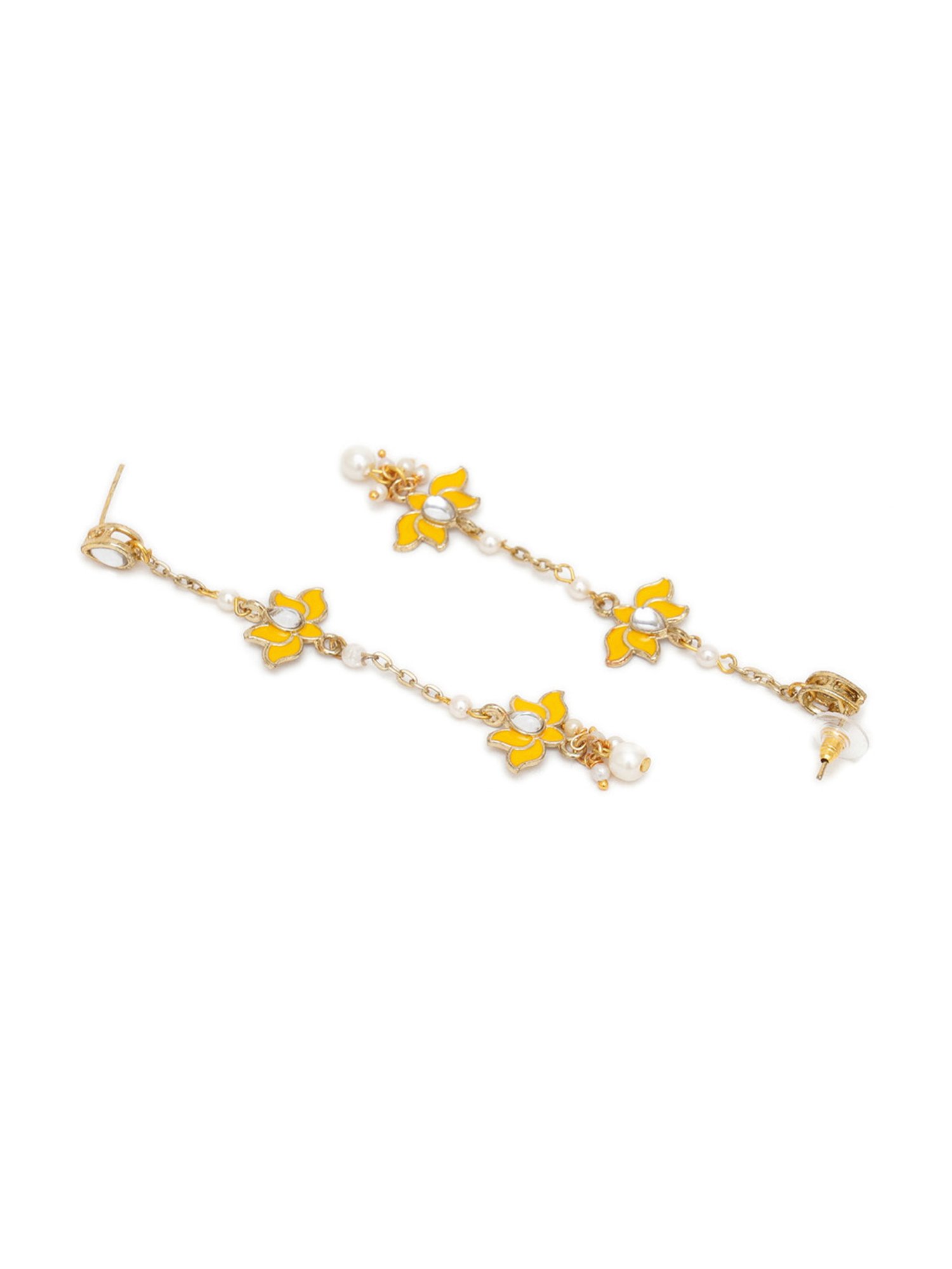 Karatcart Gold-Plated Lotus Shape Yellow Kundan Dangler Earrings