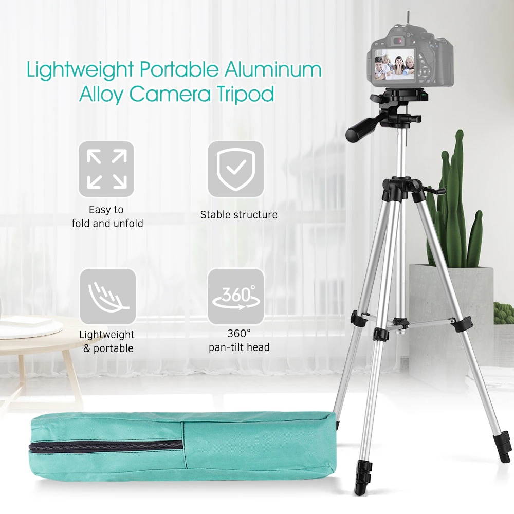 46inch/118cm Aluminum Alloy Camera Tripod Lightweight Portable Photography Video Tripod Max. Load 2.5kg with Carrying Bag