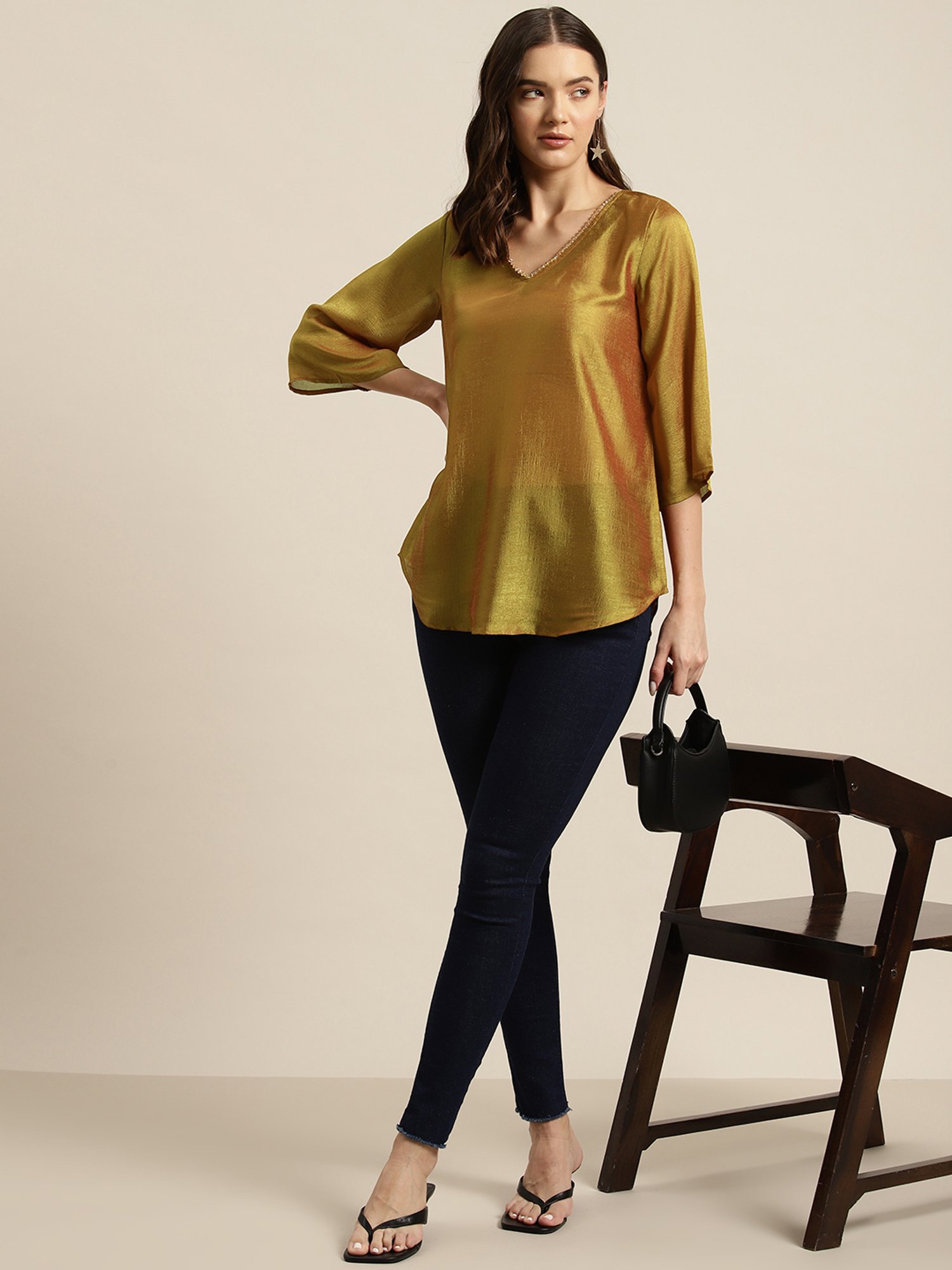 Qurvii Bronze Silk Top