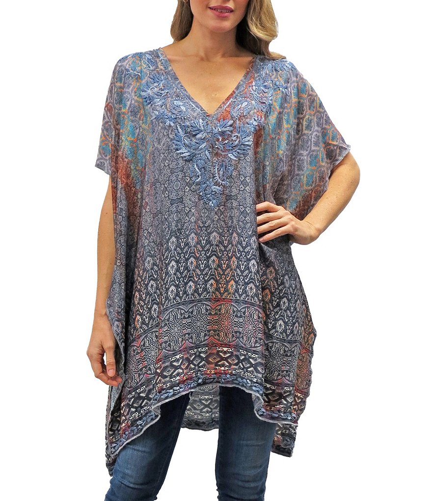 Karyn Seo Luella Embroidered Side Slit Hem Printed Tunic