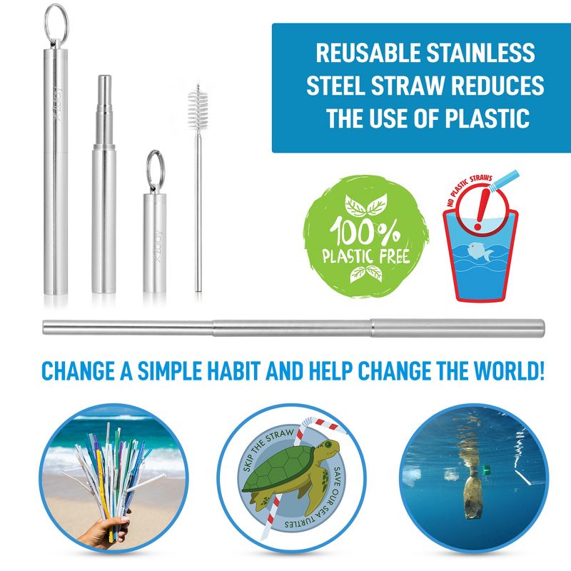 Zulay Kitchen Eco-Friendly Collapsible Straw Reusable With Case and Cleaning Tool