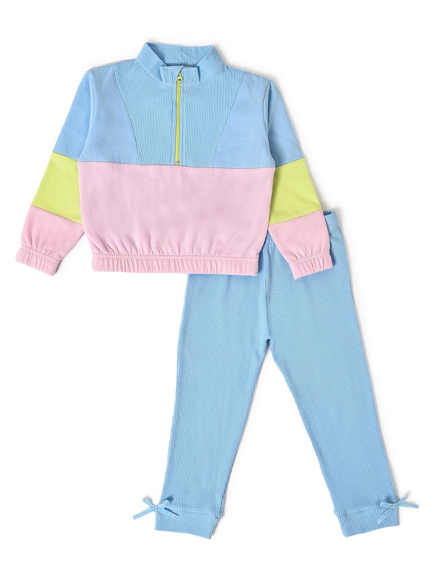 MiArcus Kids Sky Blue & Pink Color Block Full Sleeves Sweatshirt with Joggers