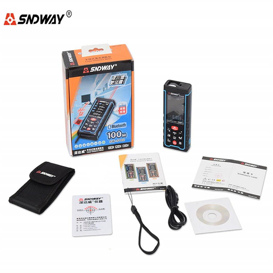 Sndway SW-S100 Laser Distance Meter 100m 328ft Digital Distance Meter 100m Laser Rangefinder Area Volume Diastimeter S100