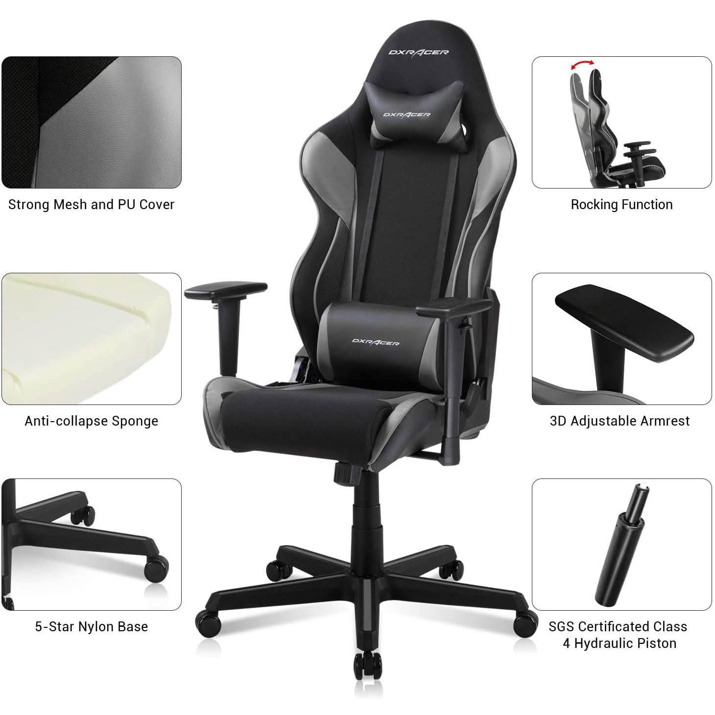 DXRacer OH/RAA106/NG Racing Ergonomic Gaming Home Office Chair, Green and Black