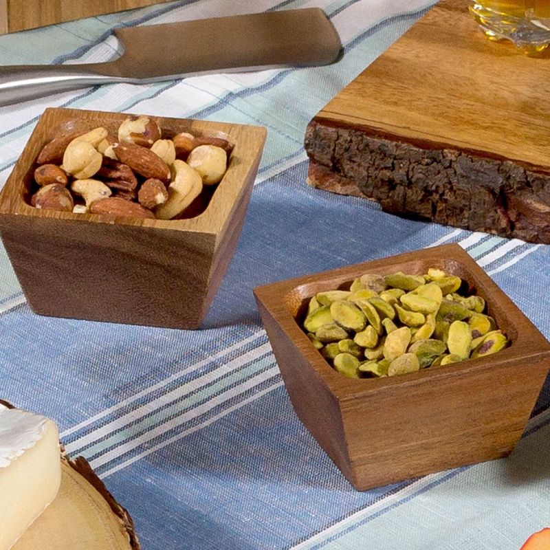 Lipper International Small Acacia Square Pinch Condiment Serving Bowls, Set of 2