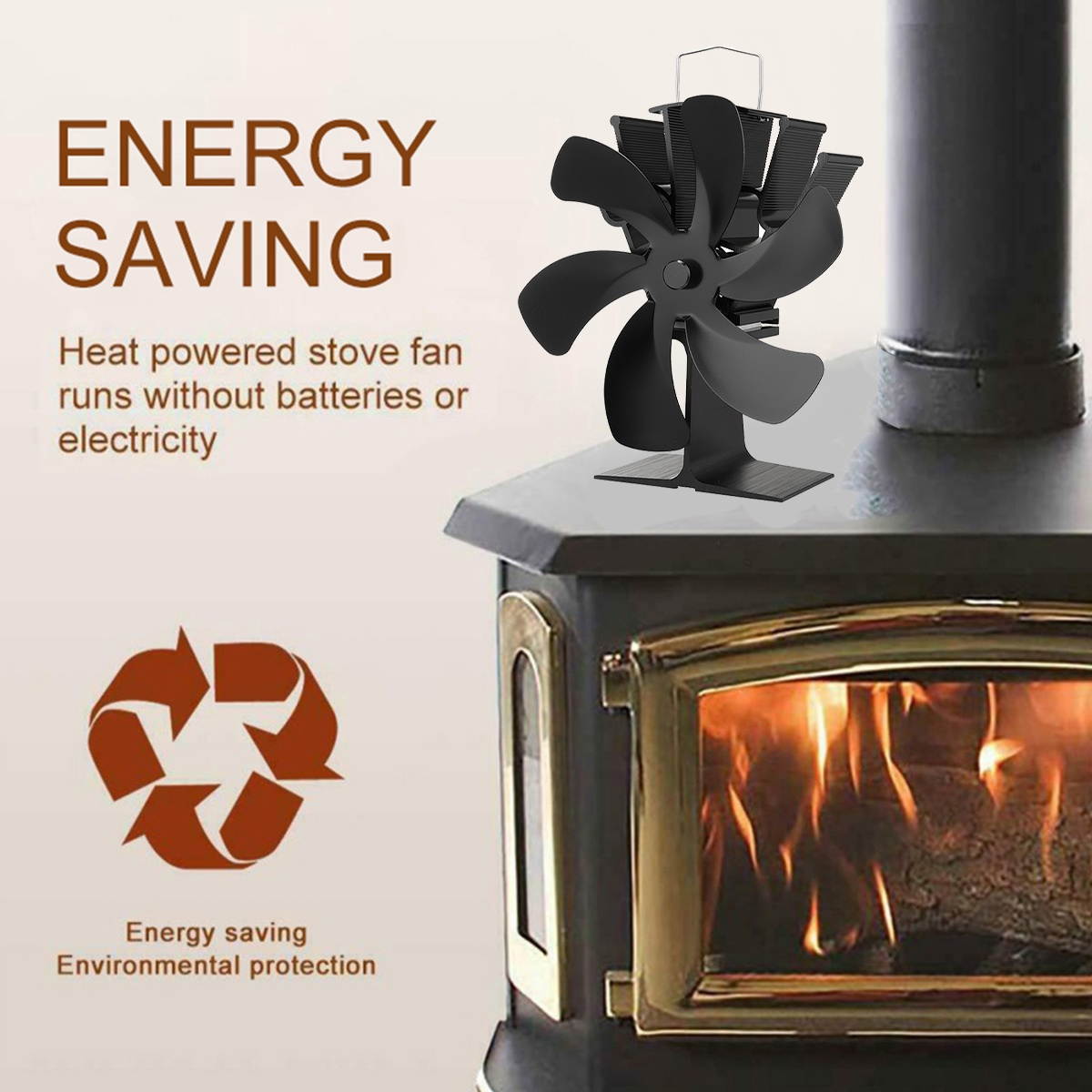 Automatically Heater Fan Faster Speed Self-Powered Quiet Stove Fan Winter Warmer-Dark Blue